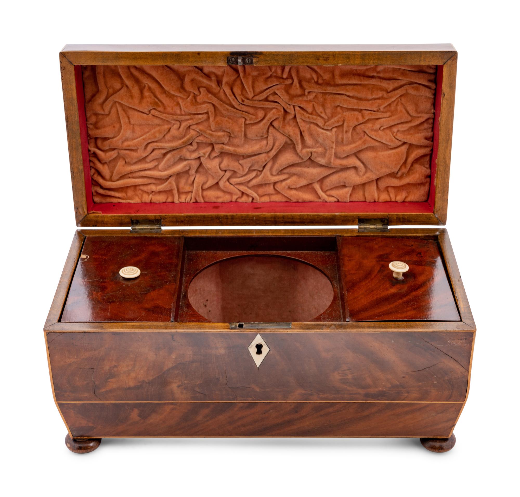 A Regency Mahogany and Satinwood Tea Caddy