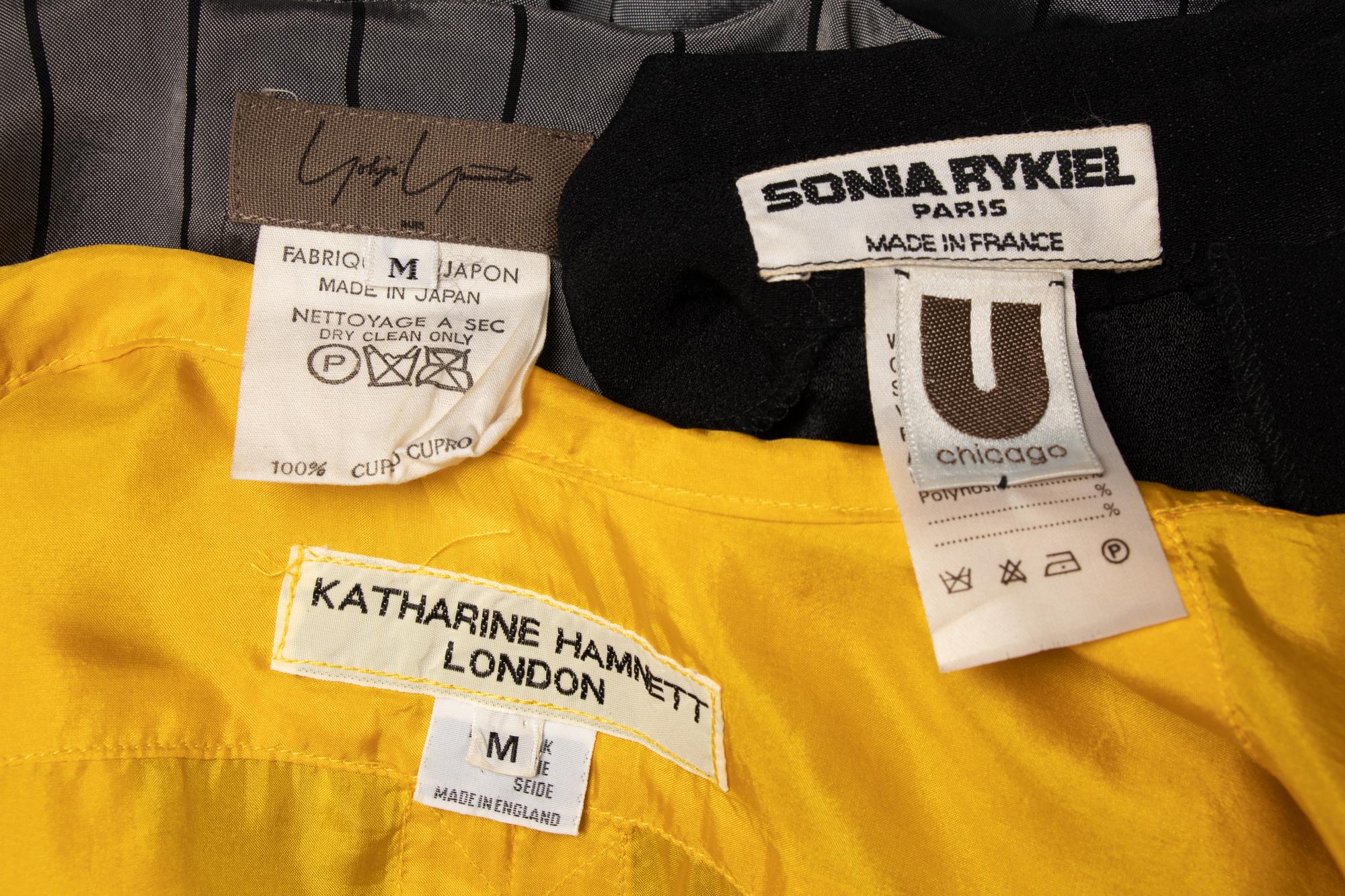 Three Tops by Katharine Hamnett, Yohji Yamamoto, and Sonia Rykiel, 1980-90s