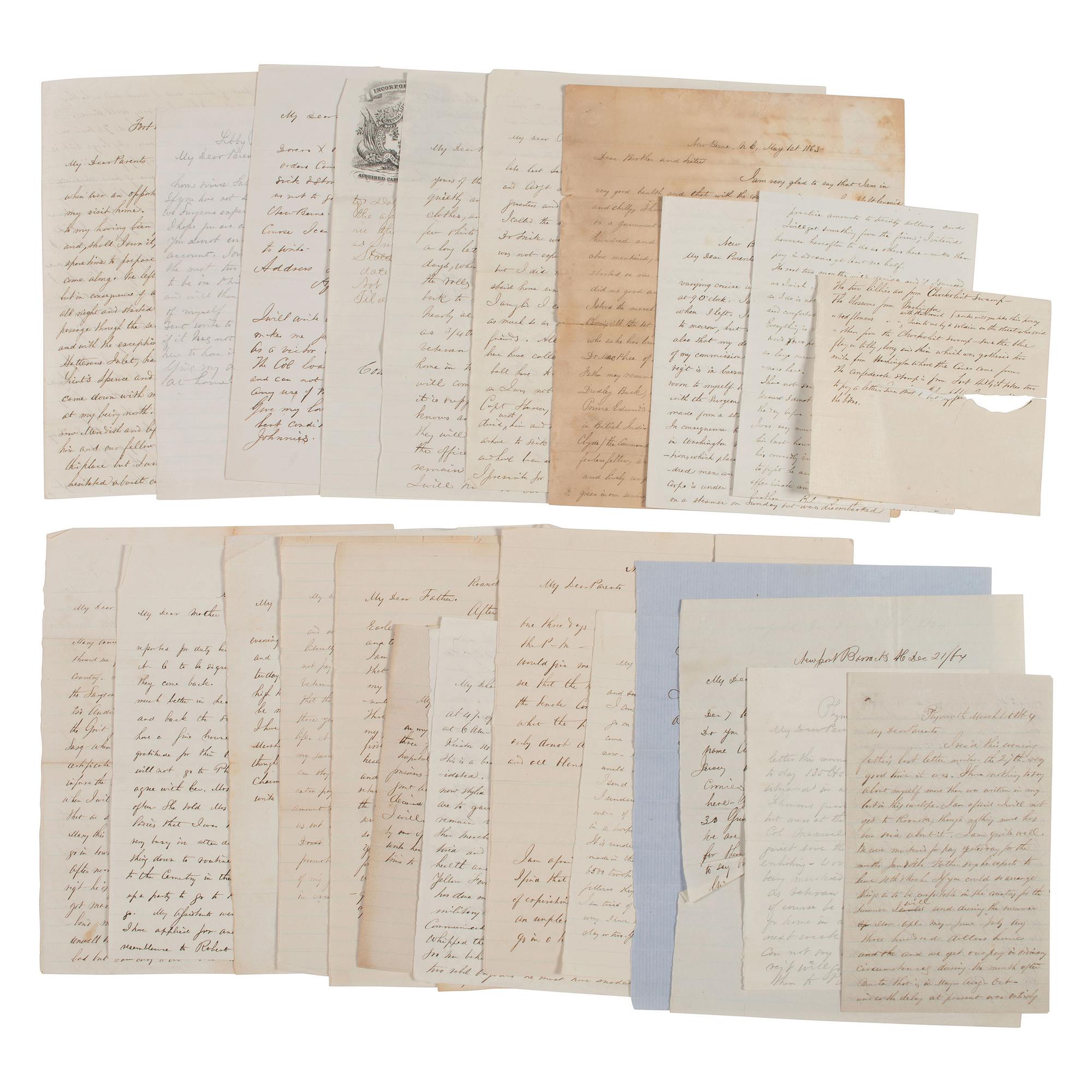 [CIVIL WAR]. War-date letters of Surgeon John T. Walton (1830-1892), 103rd and 78th Pennsylvania Infantry, POW Libby Prison and Andersonville.