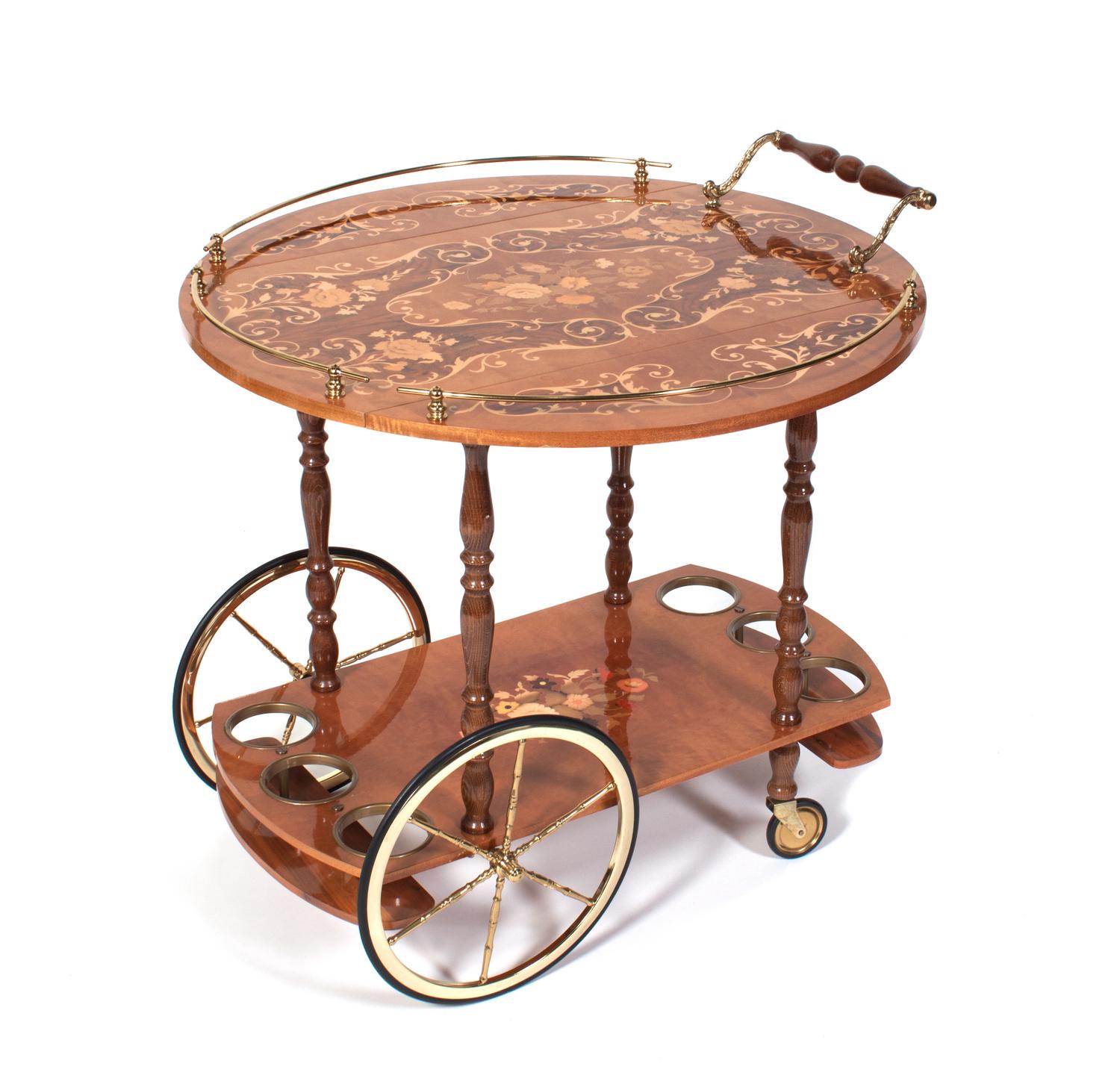 A Contemporary Italian Marquetry Decorated Tea Cart Height 29 1/2 inches. — SECOND HALF 20TH CENTURY