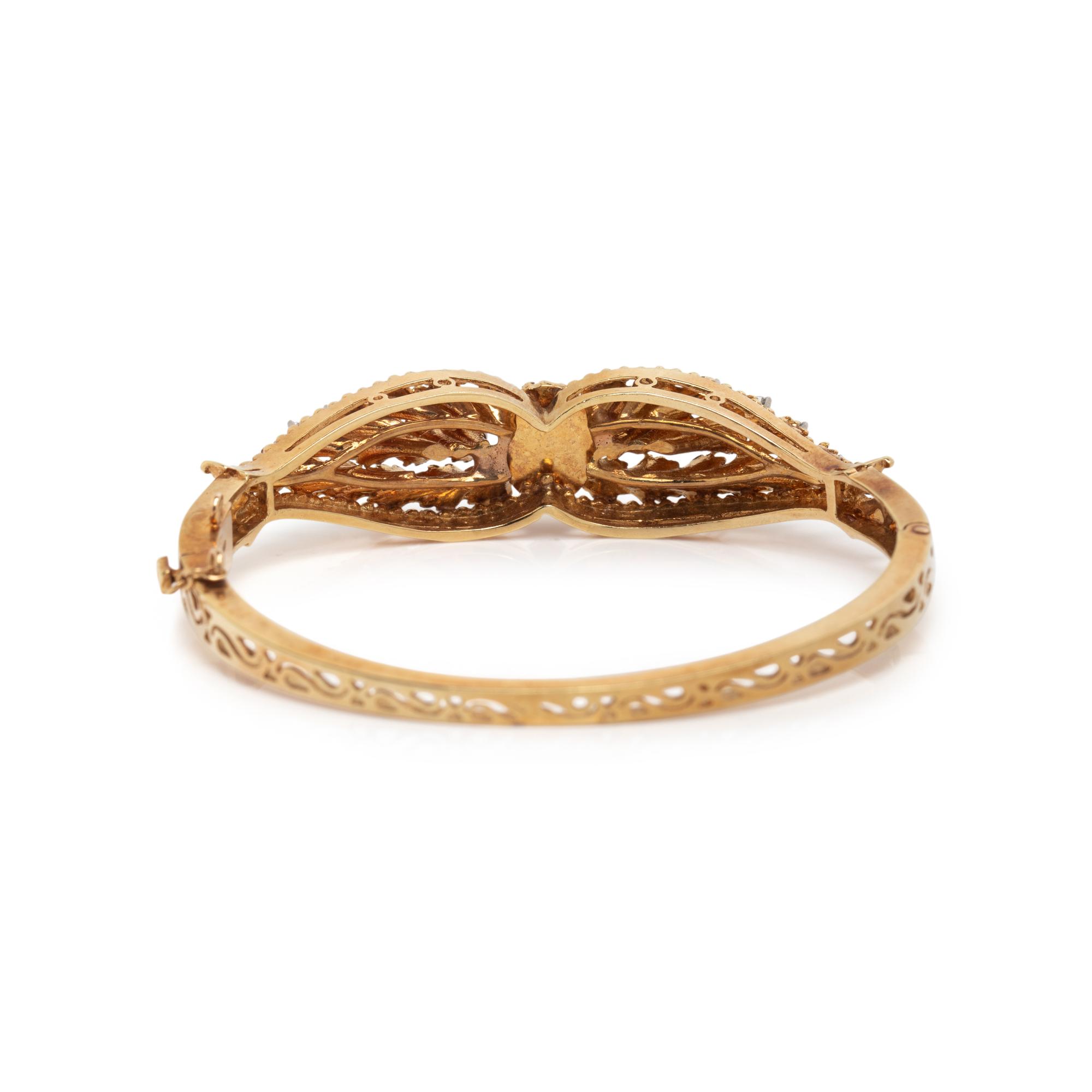 OPAL, DIAMOND, AND YELLOW GOLD BANGLE BRACELET