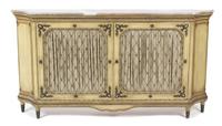 An Italian Painted Marble Top Console Cabinet Height 39 x width 73 x depth 10 3/4 inches. — 20TH CENTURY