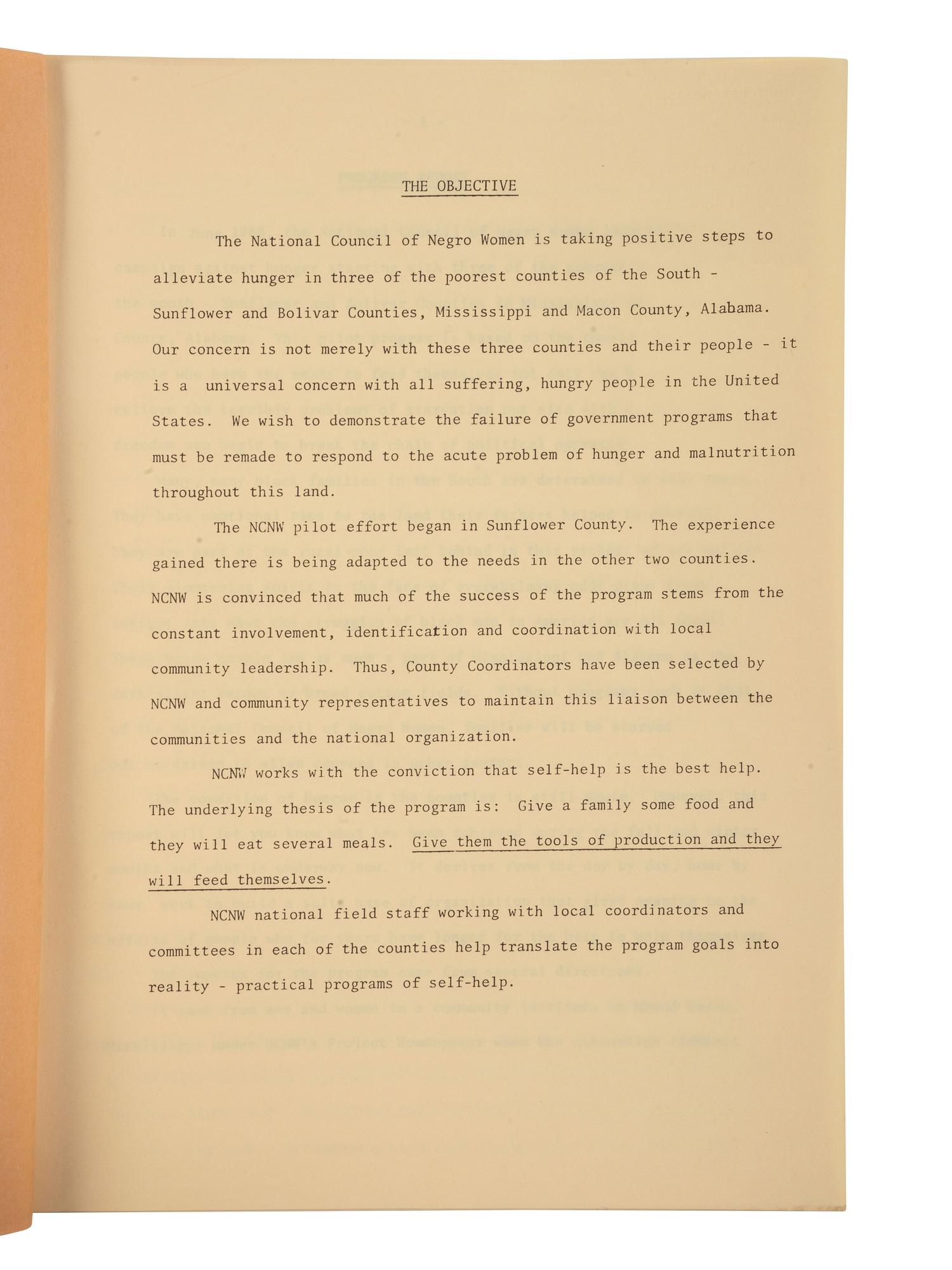 [CIVIL RIGHTS] -- [HEIGHT, Dorothy I. (1912-2010)]. "Progress Report" issued by the National Council of Negro Women, Inc. June 1969.
