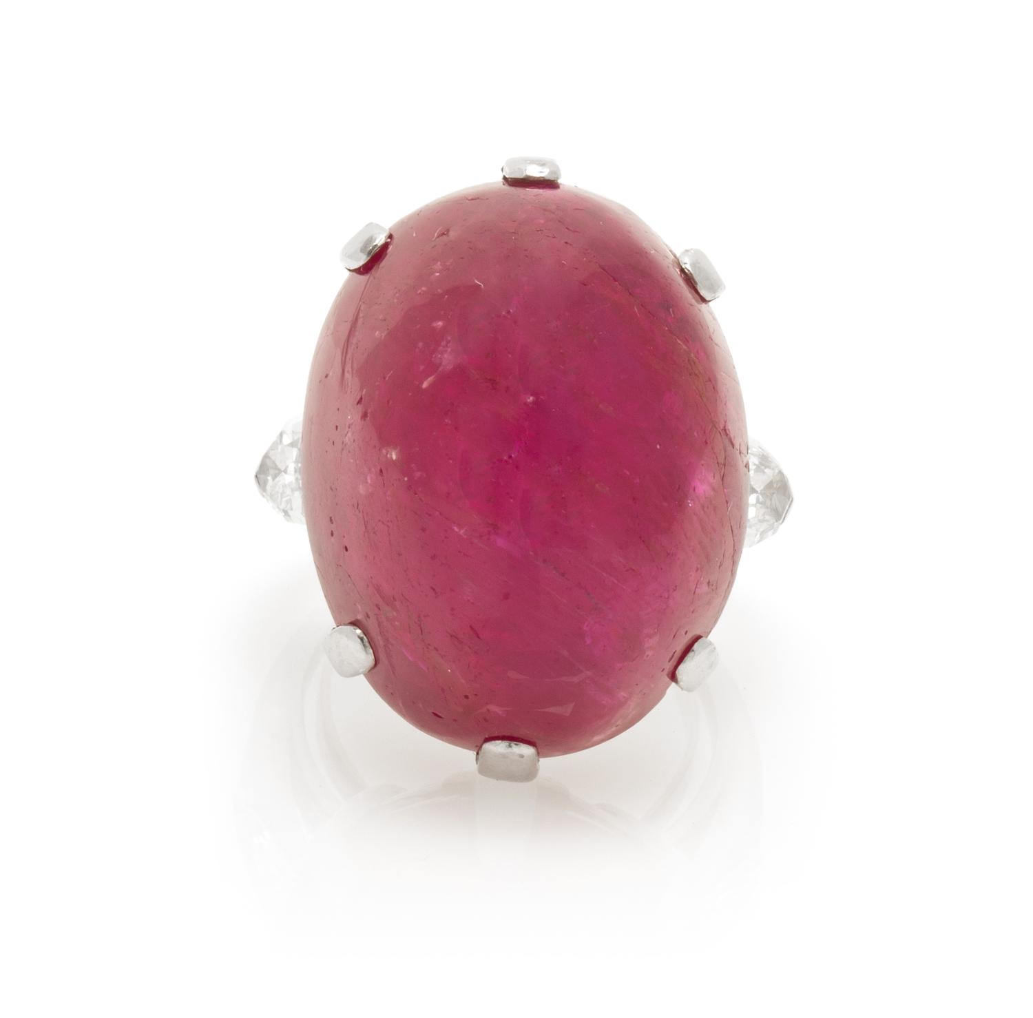 A Platinum, Ruby and Diamond Ring, Circa 1950, 16.70 dwts.