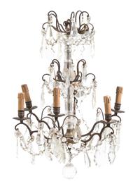 A French Cast Metal and Glass Six-Light Chandelier, Height 22 inches.