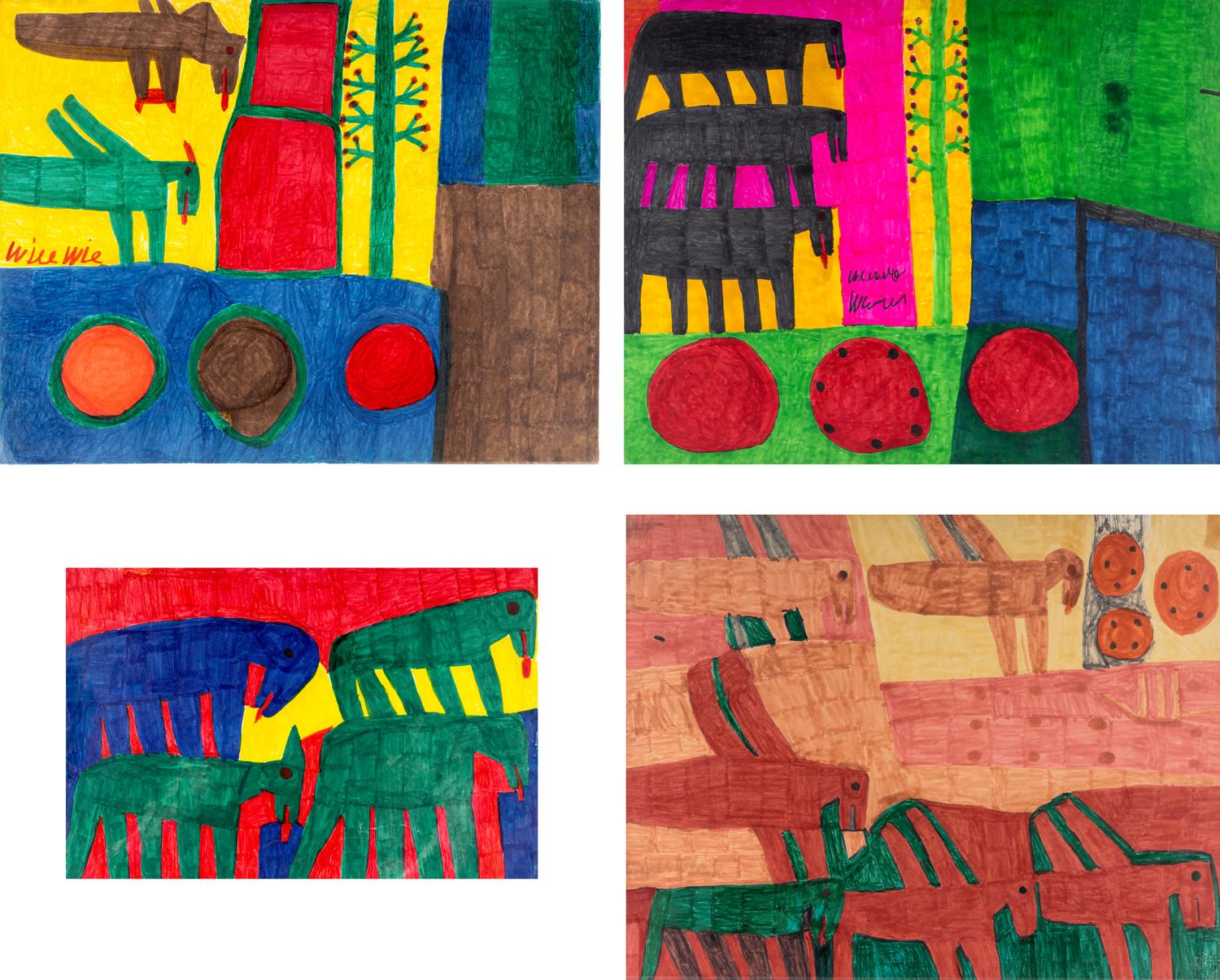 Untitled (Prehistoric Animals), Untitled (Prehistoric Animals), Untitled (Prehistoric Animals) and Untitled (Prehistoric Animals (four works)