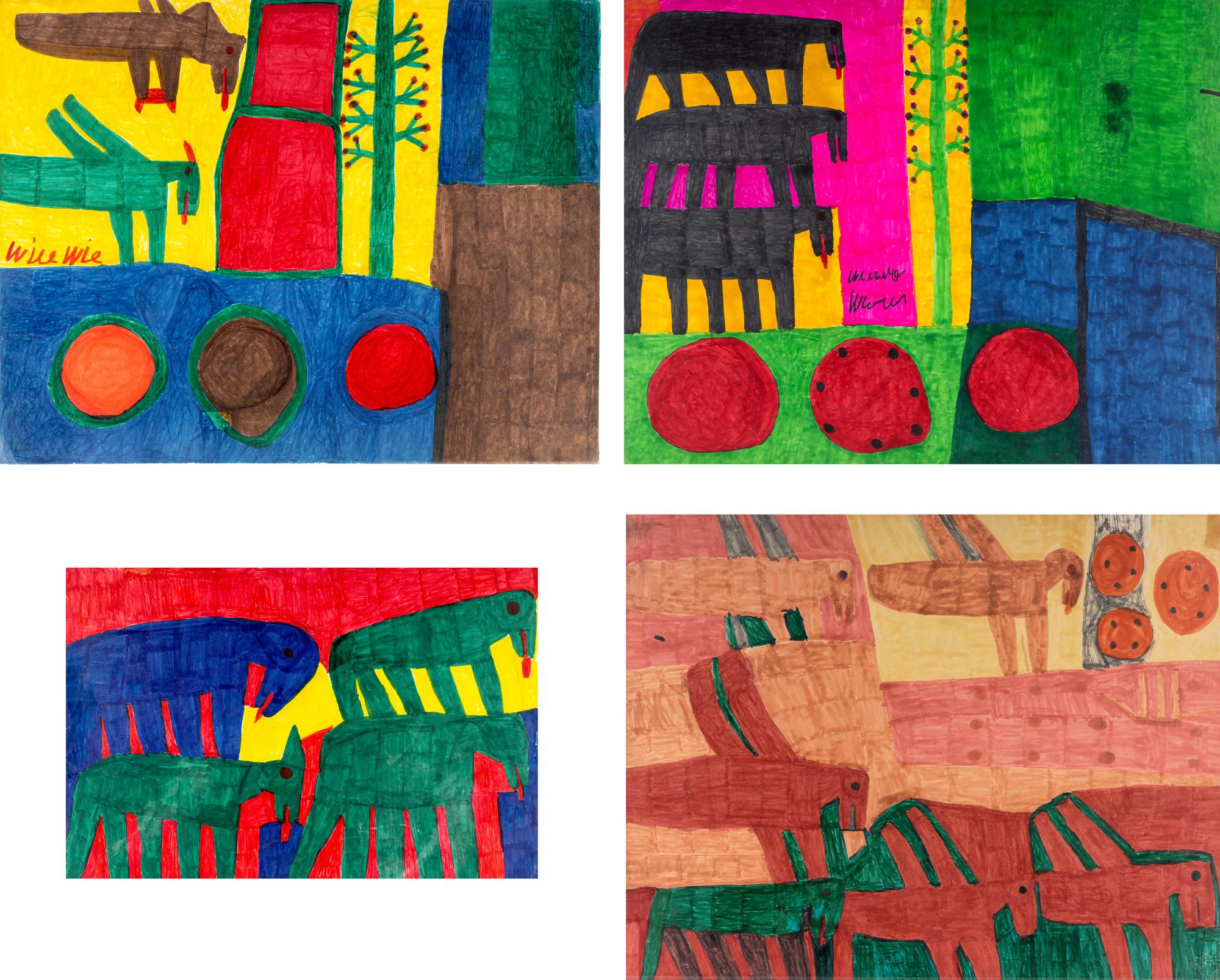 Untitled (Prehistoric Animals), Untitled (Prehistoric Animals), Untitled (Prehistoric Animals) and Untitled (Prehistoric Animals (four works)