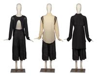 Ann Demeulemeester Sweater, Jean Paul Gaultier Blouse, Yohji Yamamoto Jacket, and Gianfranco Ferré Pant, 1990s