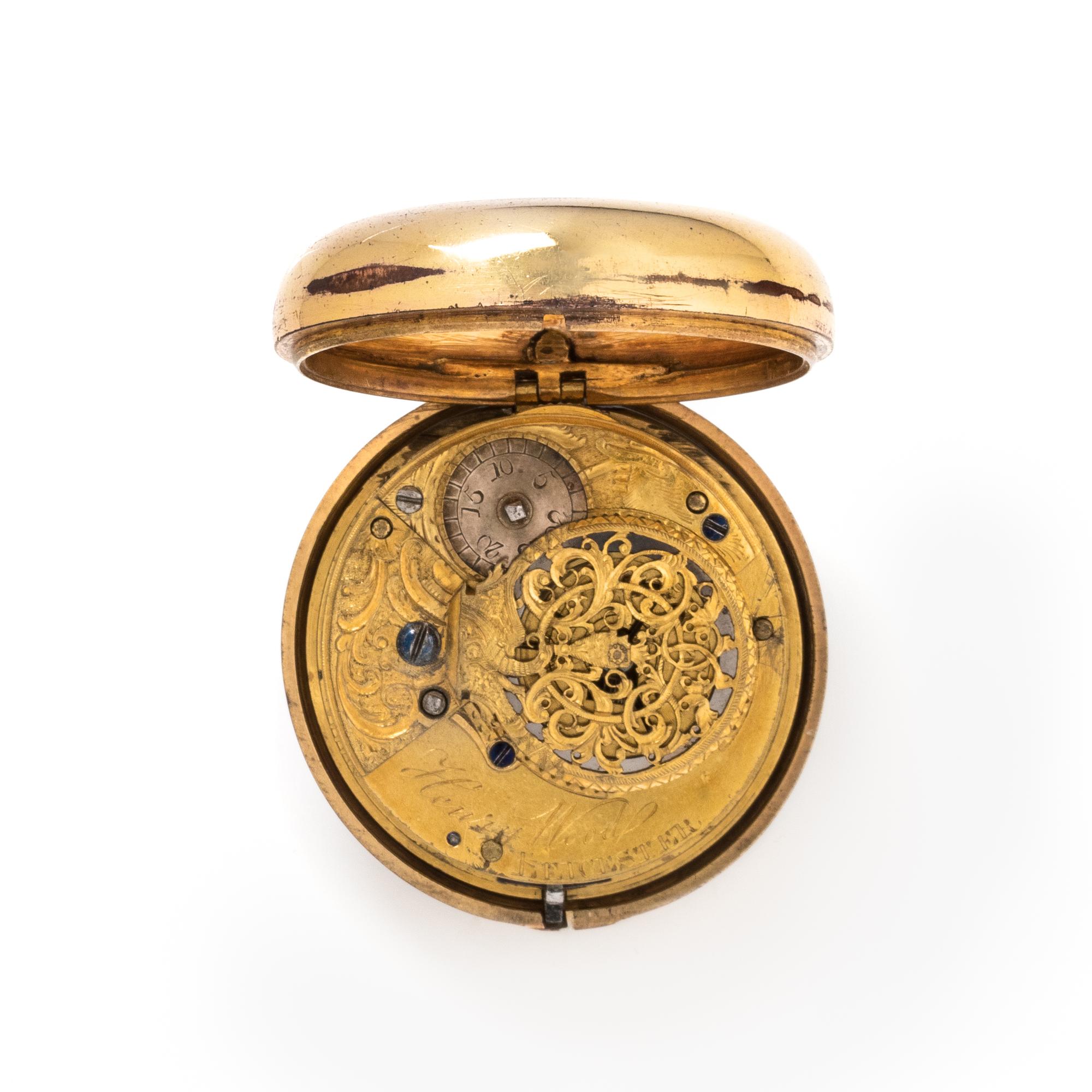GILT-METAL OPEN FACE POCKET WATCH