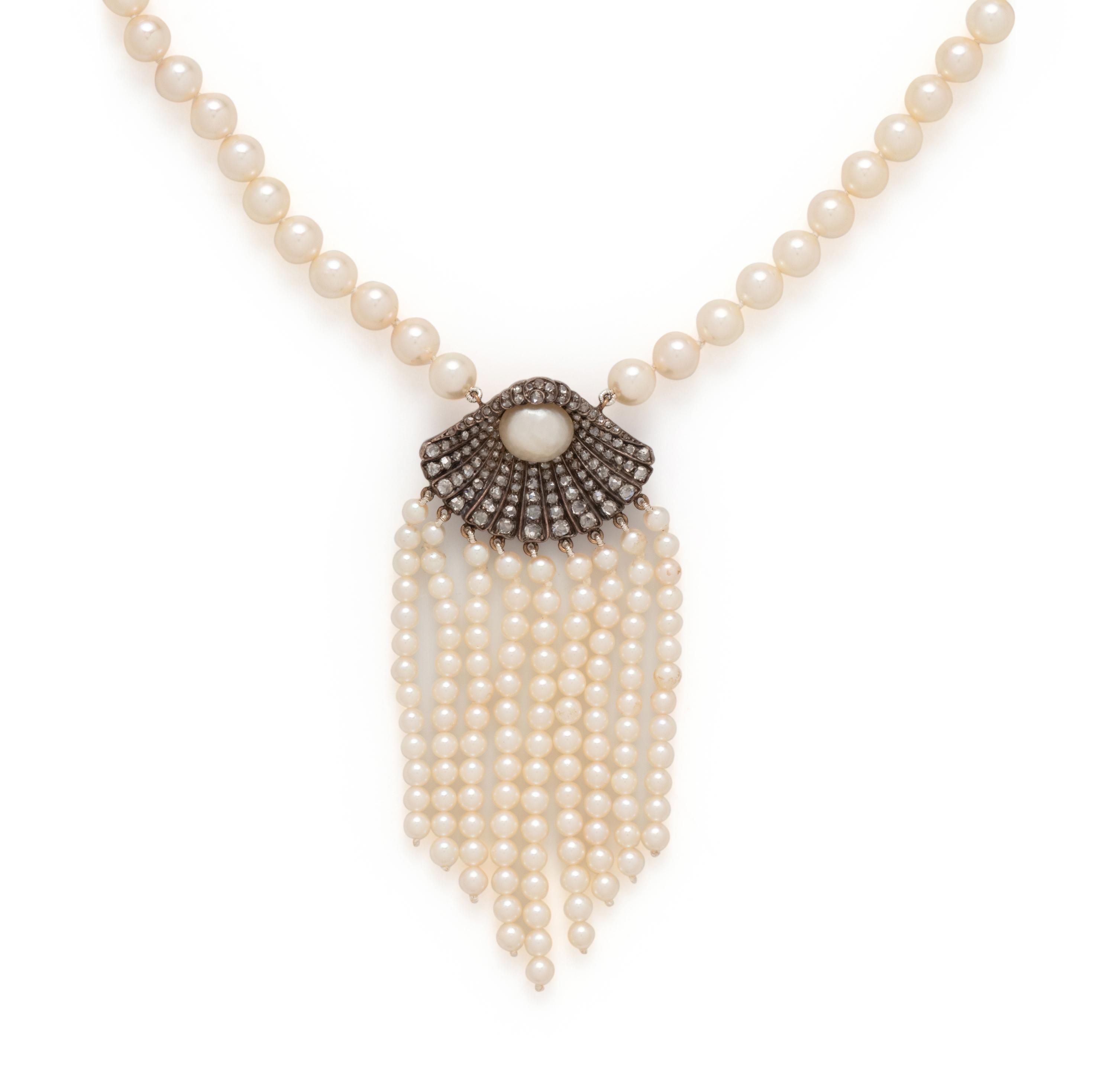 CULTURED PEARL AND DIAMOND NECKLACE