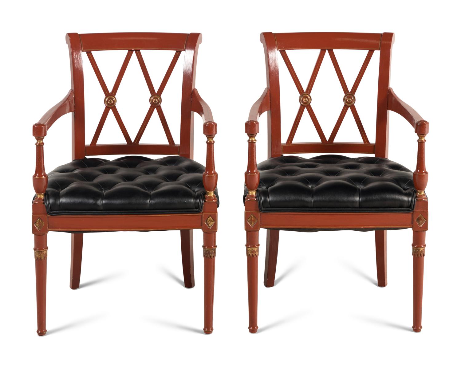 A Pair of Georgian Style Red-Painted Armchairs