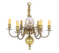 A Baroque Style Porcelain Mounted Brass Chandelier