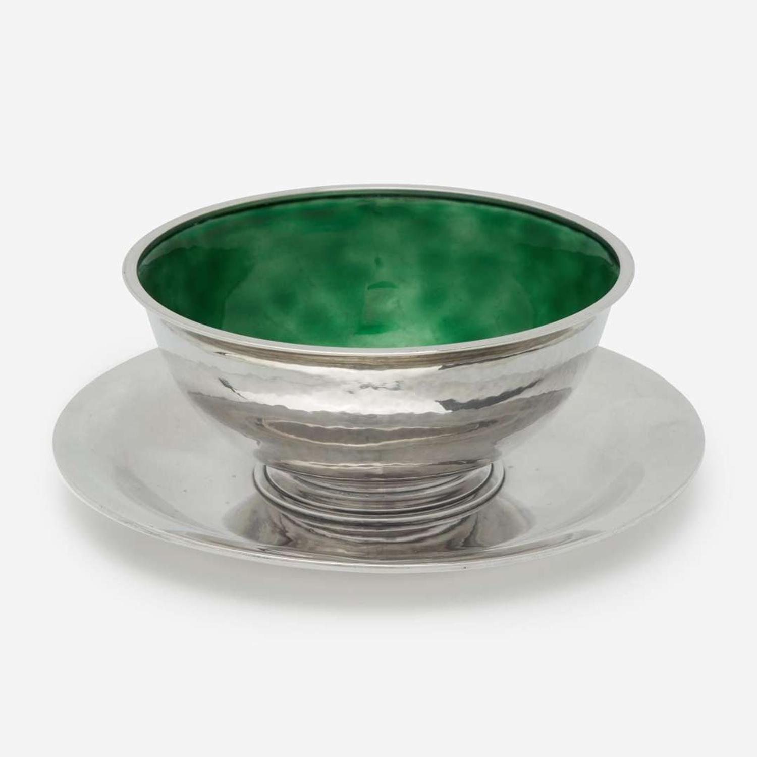 Harald Nielsen for Georg Jensen Silver and Enamel Covered Bowl, Model 499B, Denmark, circa 1930-45