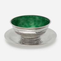 Harald Nielsen for Georg Jensen Silver and Enamel Covered Bowl, Model 499B, Denmark, circa 1930-45
