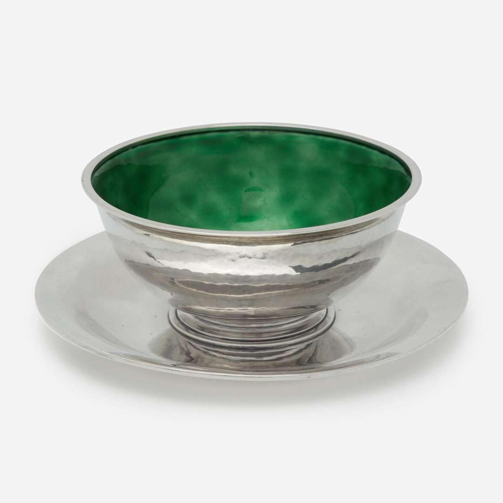 Harald Nielsen for Georg Jensen Silver and Enamel Covered Bowl, Model 499B, Denmark, circa 1930-45