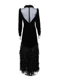 Givenchy Haute Couture Velvet Dress with Feathers, 1970-80s