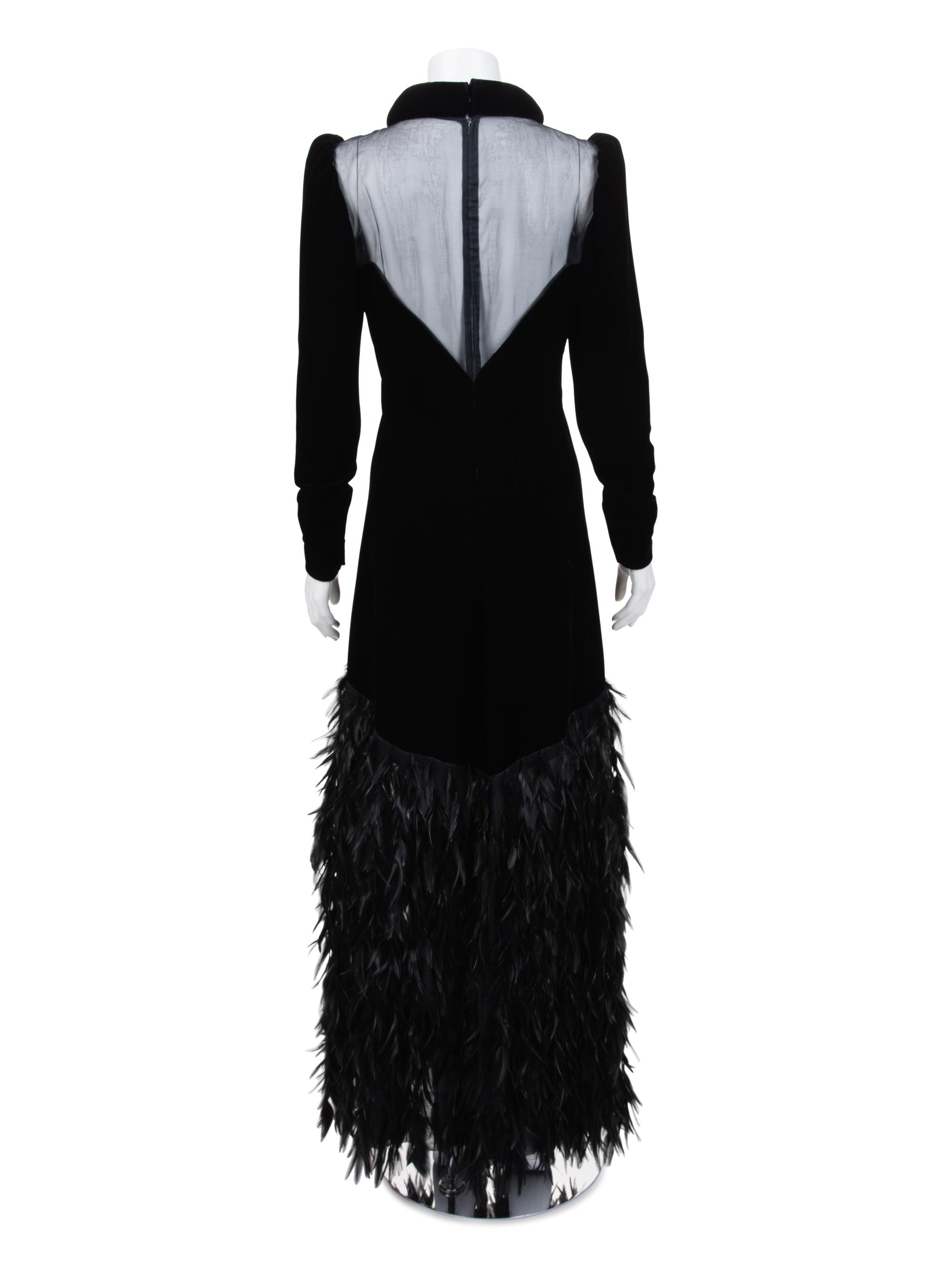 Givenchy Haute Couture Velvet Dress with Feathers, 1970-80s