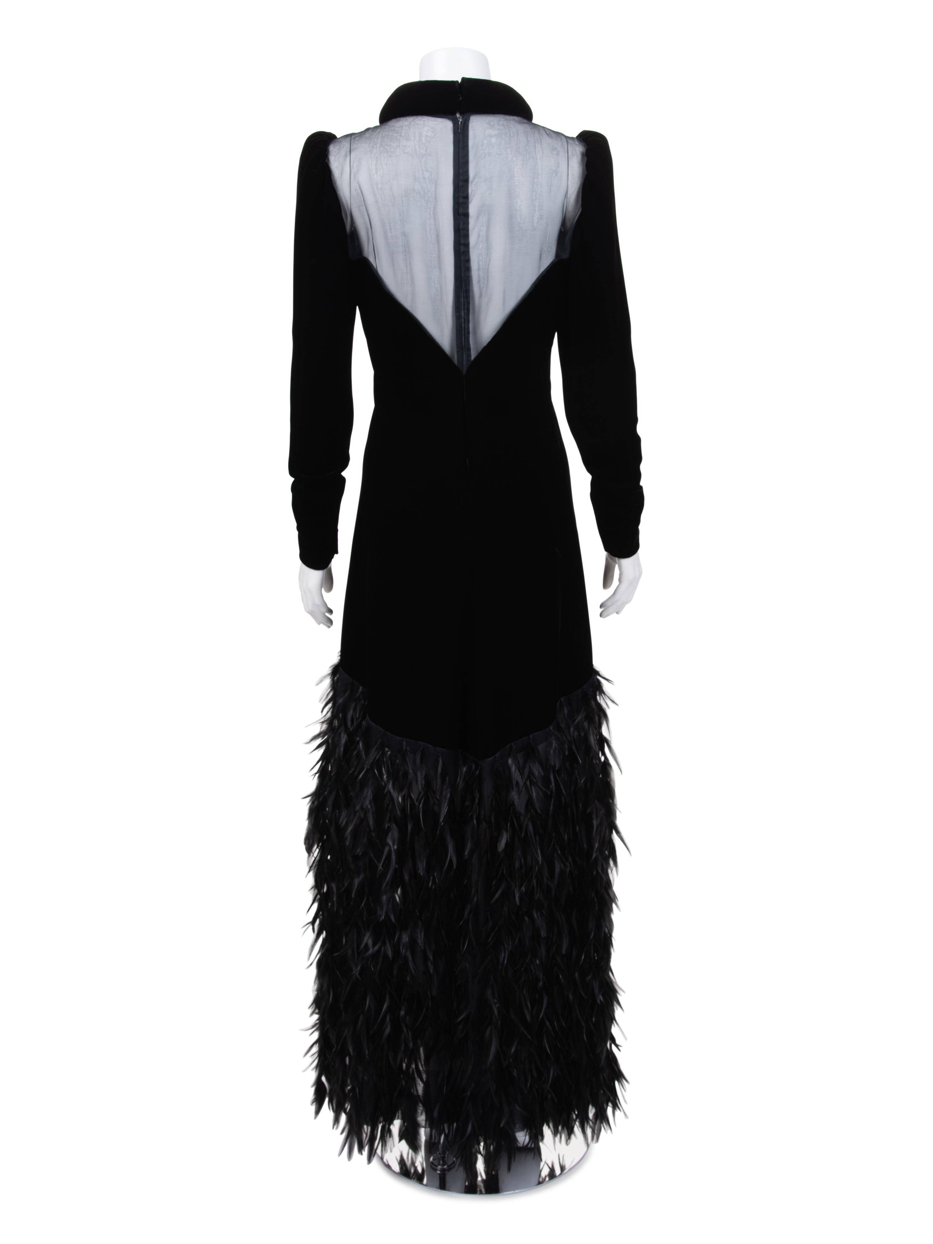 Givenchy Haute Couture Velvet Dress with Feathers, 1970-80s
