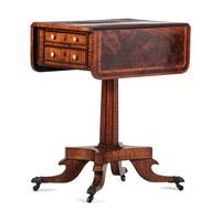 A Regency Inlaid and Figured Maple and Mahogany Work Table