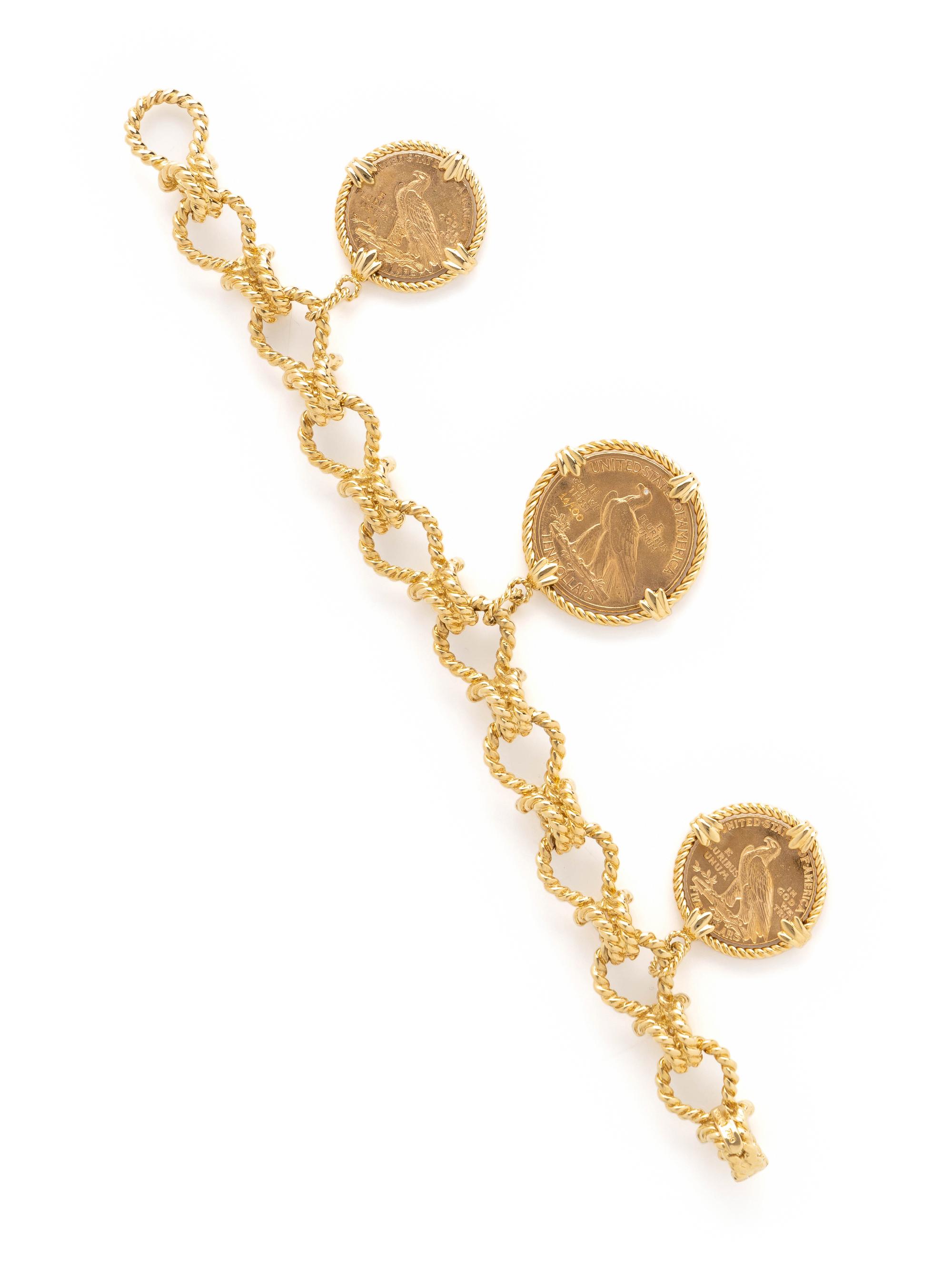 VERDURA, YELLOW GOLD, COIN AND DIAMOND 'TWENTY BUCK' BRACELET