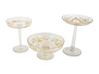 Three French Gilt Etched Glass Compotes — 19TH CENTURY
