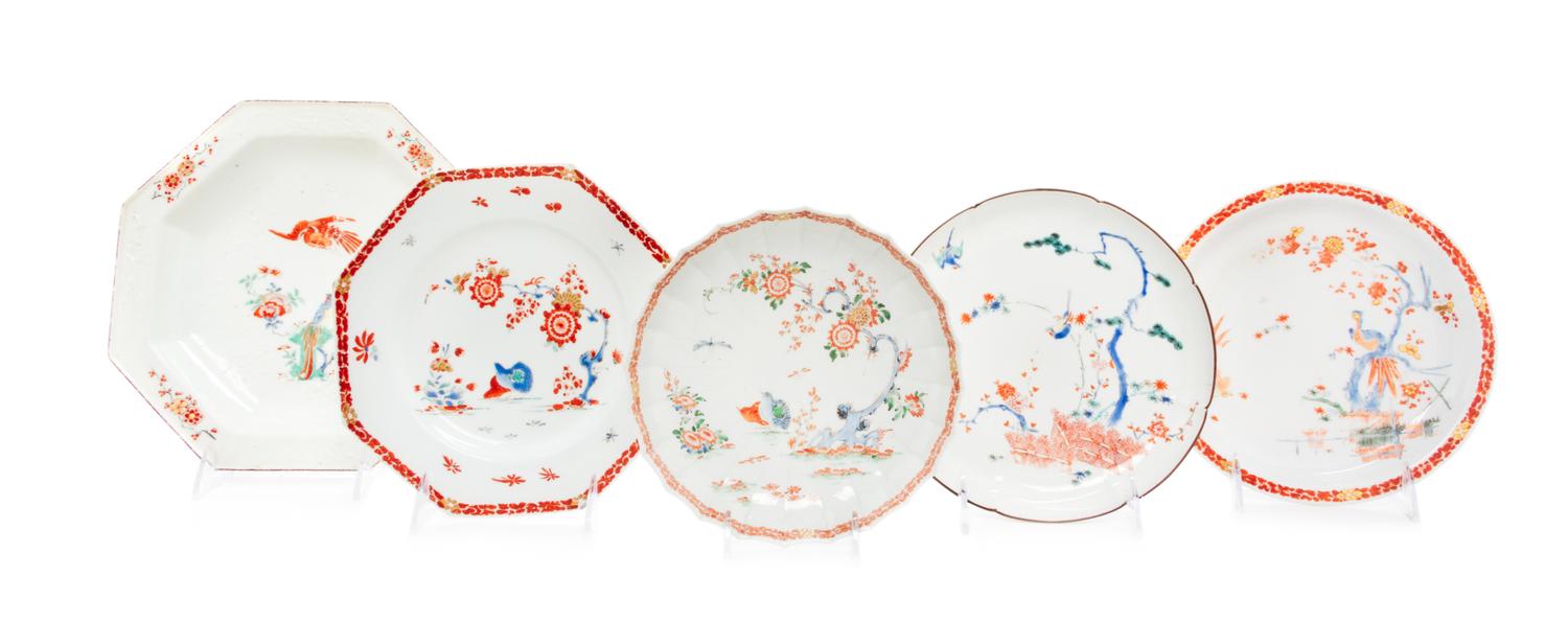 Five Kakiemon Porcelain Plates Diameter of largest 9 inches.