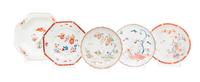 Five Kakiemon Porcelain Plates Diameter of largest 9 inches.