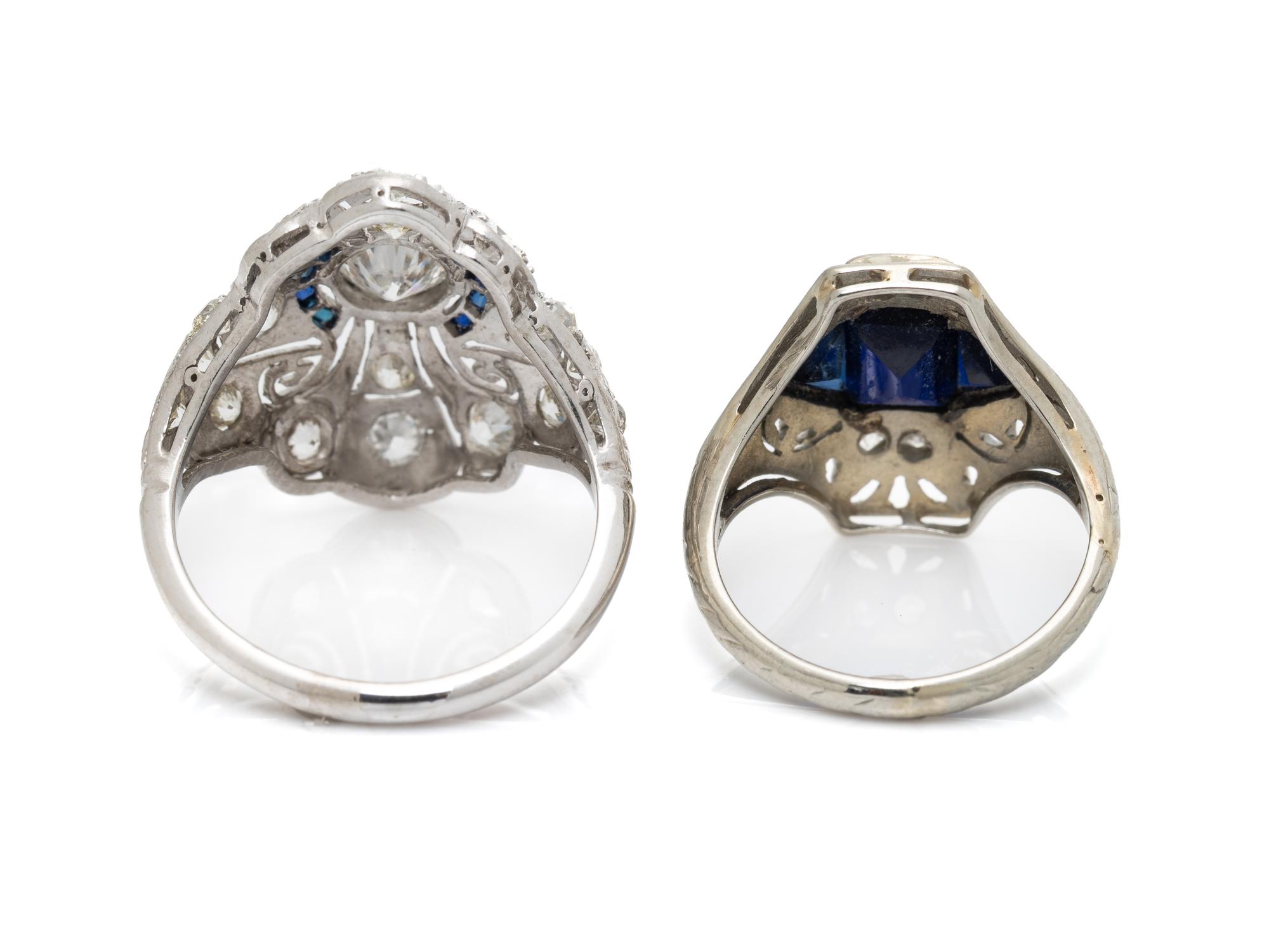ANTIQUE, TWO DIAMOND AND SAPPHIRE RINGS