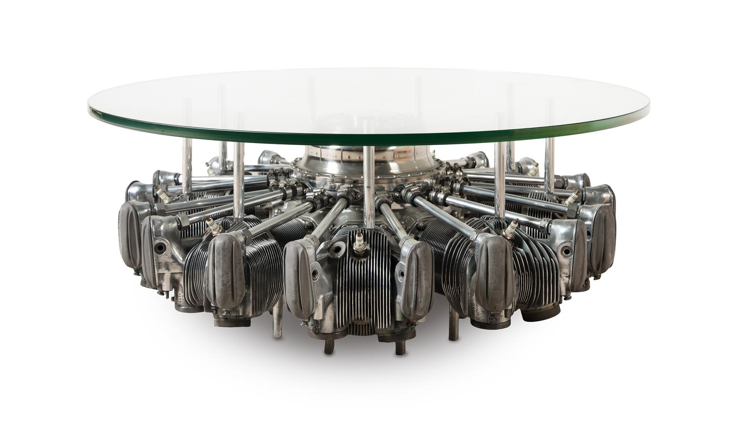 A Nine Cylinder Radial Airplane Engine Adapted as a Coffee Table