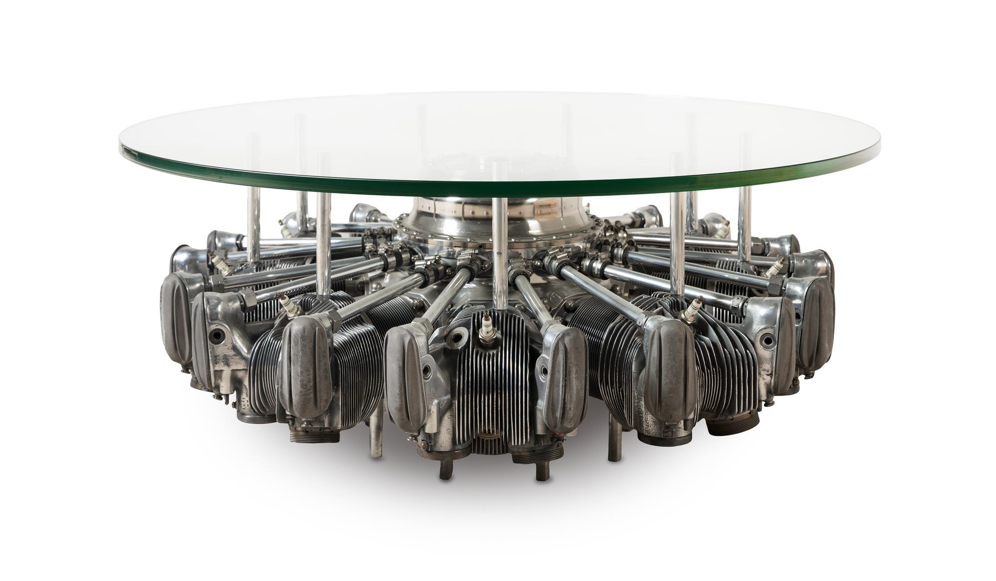 A Nine Cylinder Radial Airplane Engine Adapted as a Coffee Table