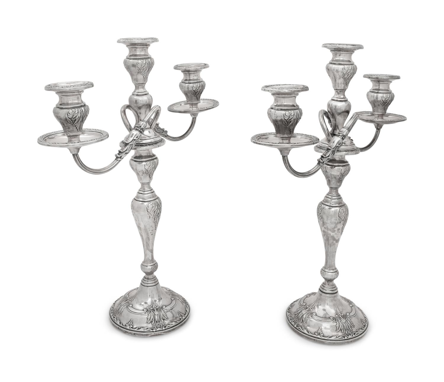 A Pair of American Silver Three-Light Candelabra