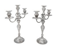 A Pair of American Silver Three-Light Candelabra