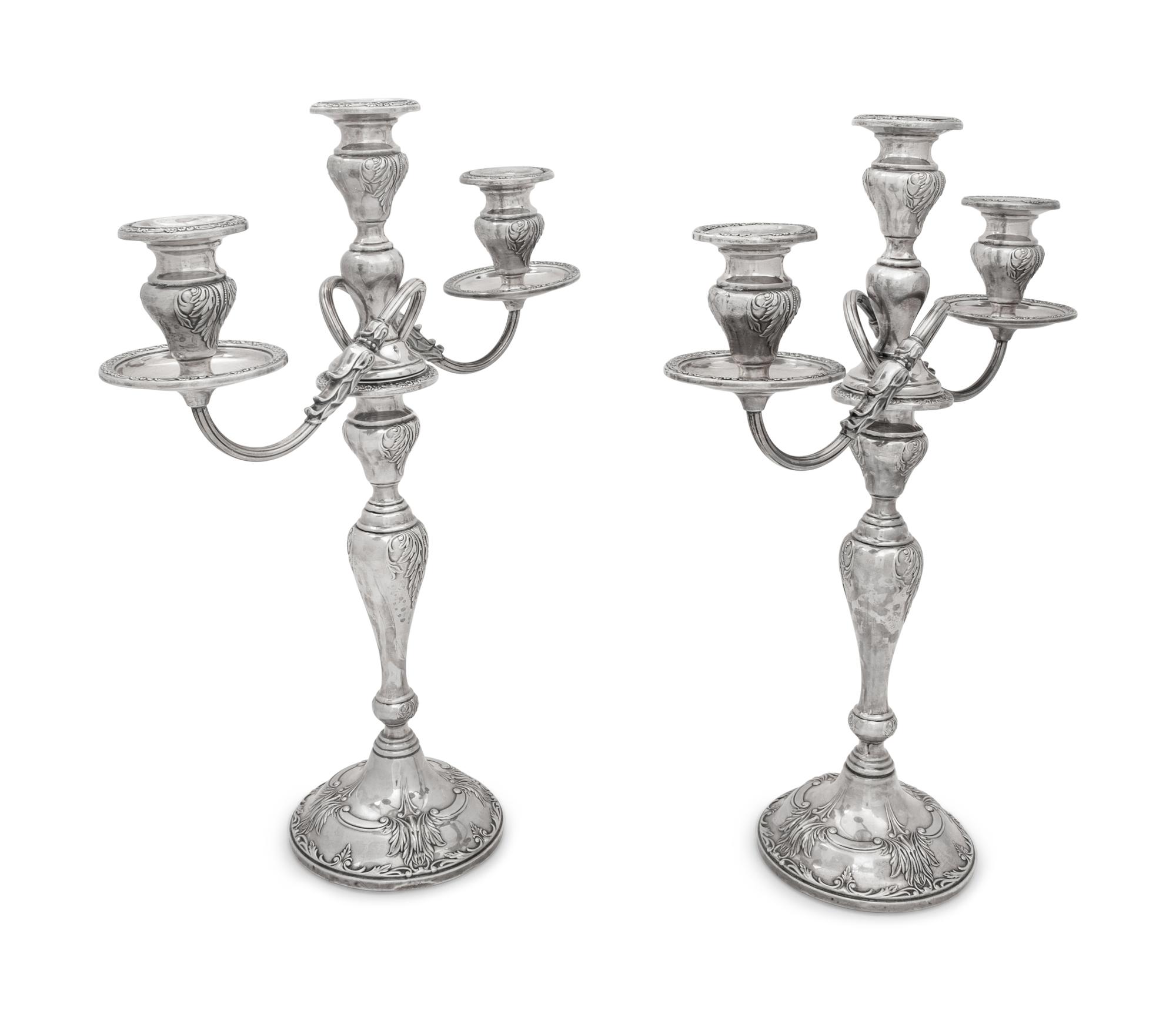 A Pair of American Silver Three-Light Candelabra