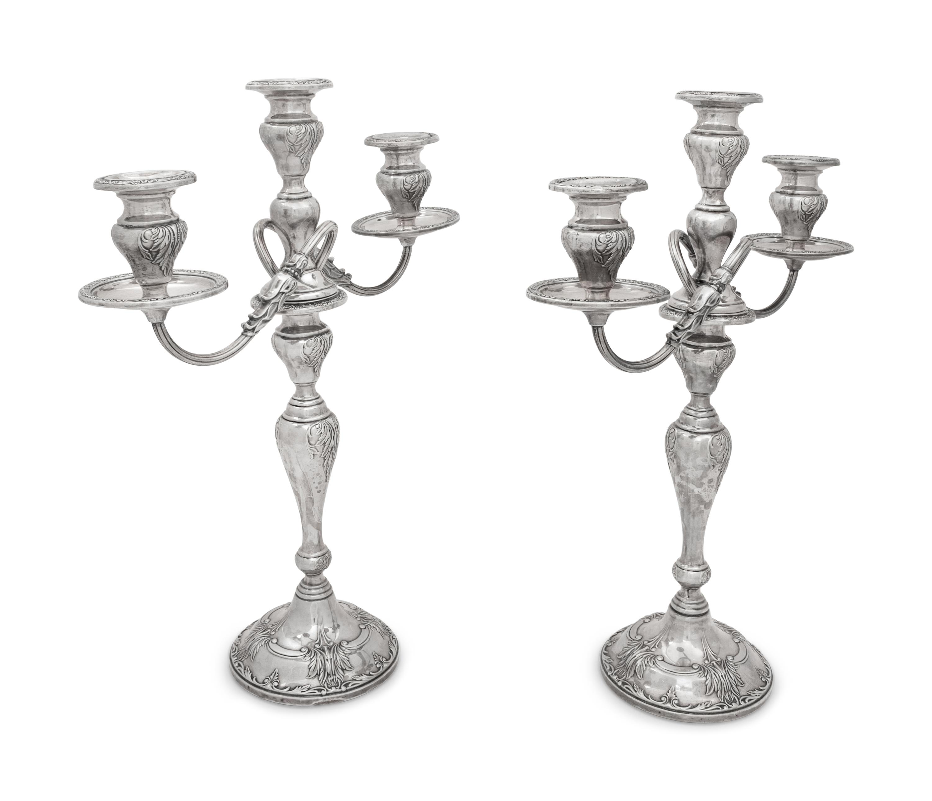A Pair of American Silver Three-Light Candelabra