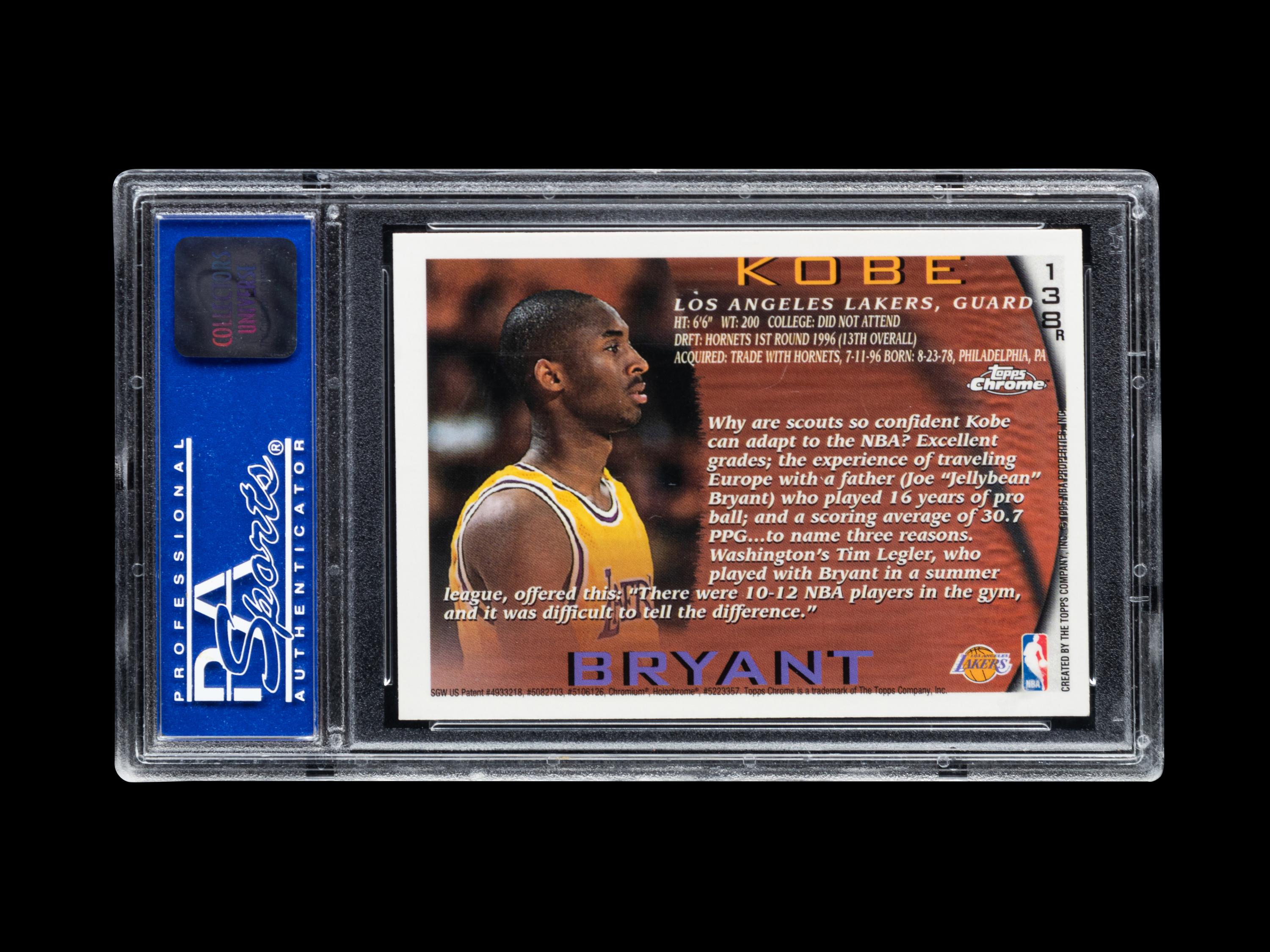 A 1996-97 Topps Chrome Refractor Kobe Bryant Rookie Basketball Card No. 138 (PSA 9 MINT)