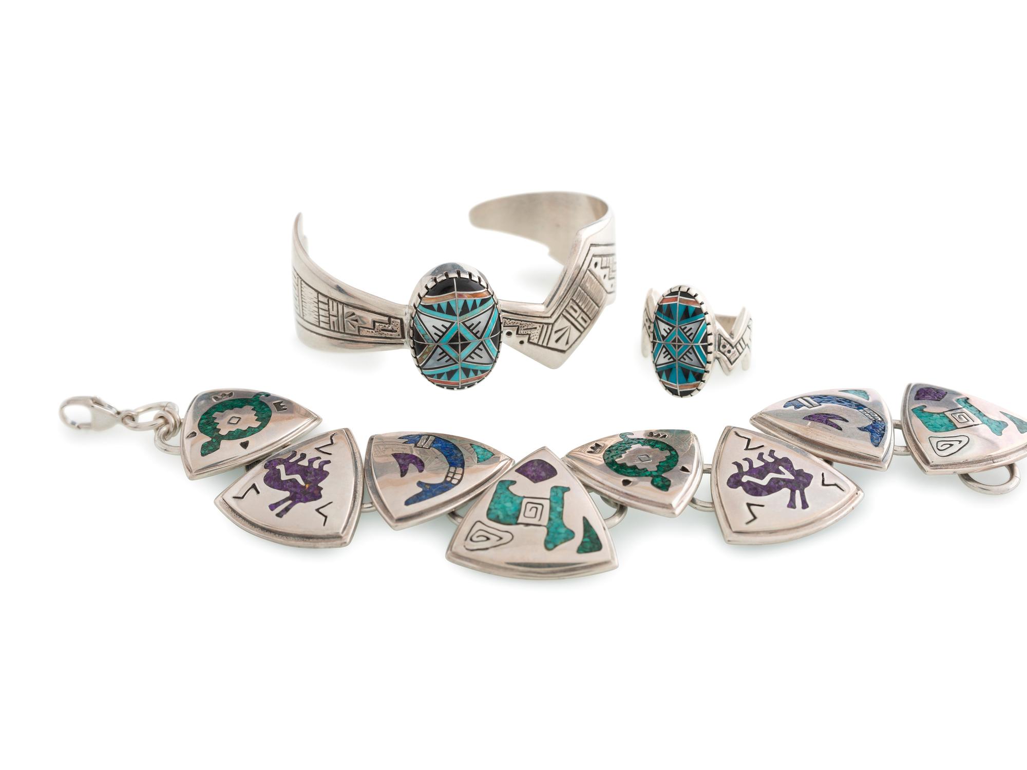 Cast Sterling Sterling Silver Inlaid Jewelry