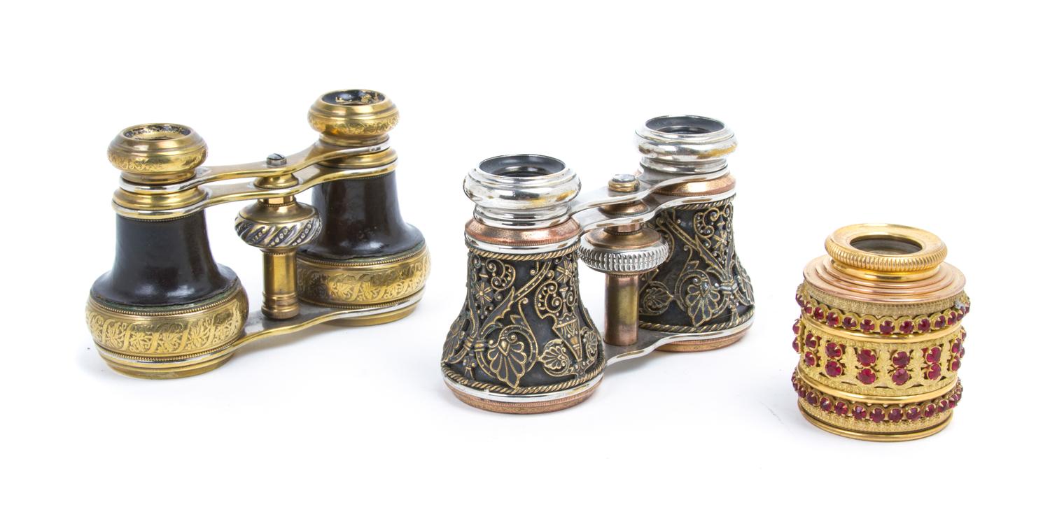 Two Pairs of Continental Opera Glasses, Width of first 4 1/8 inches.