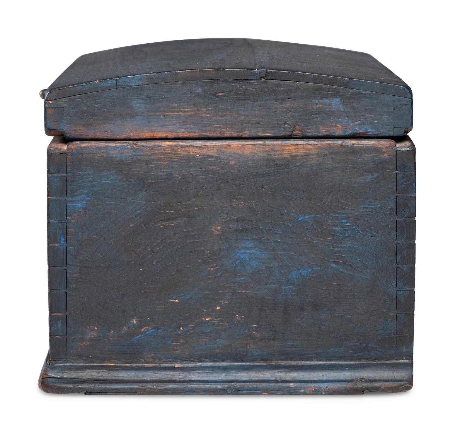 A Country Blue-Painted Pine Dome-Top Chest or Document Box