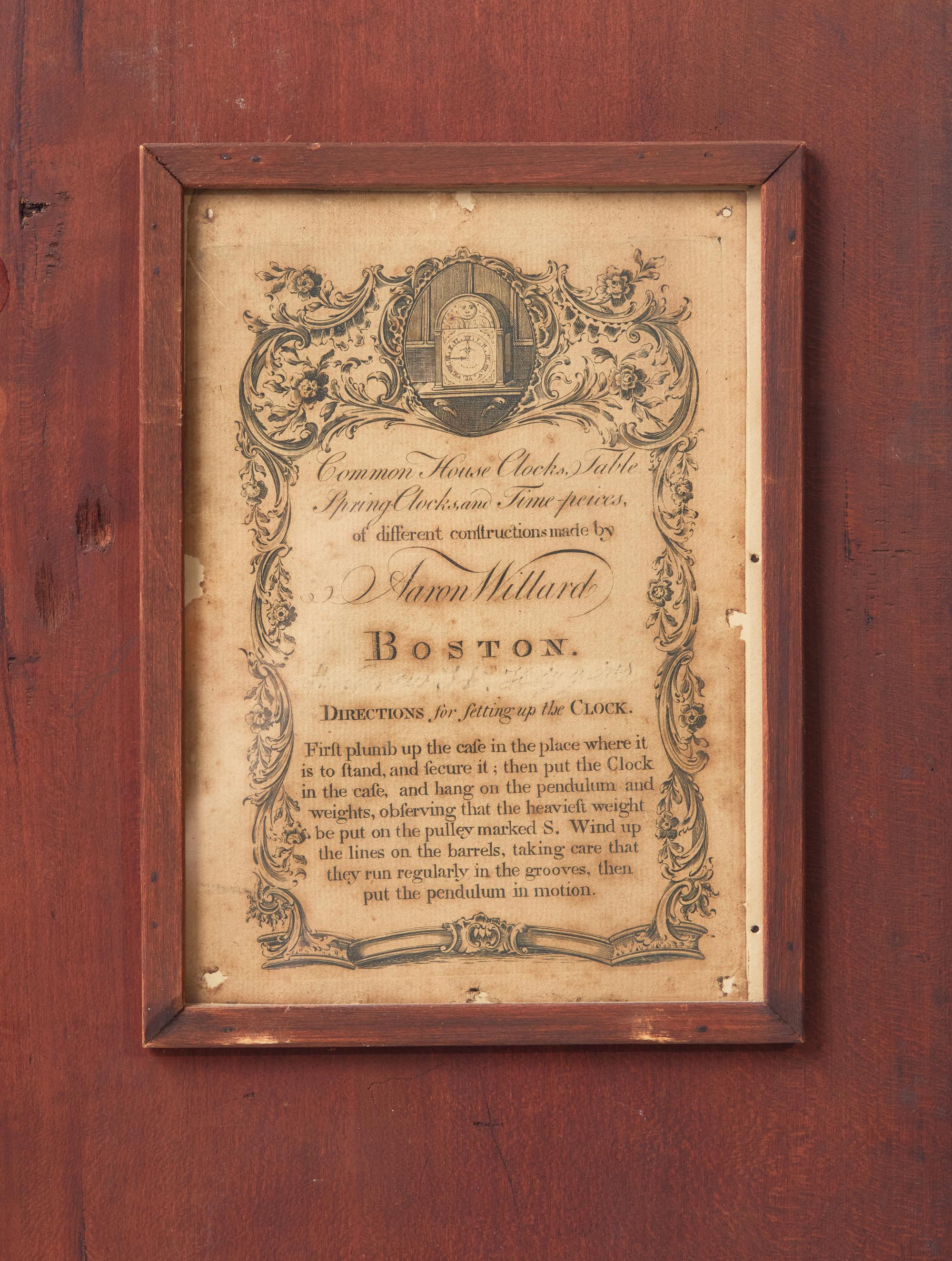 A Federal Carved Mahogany Labeled Tall Case Clock, Aaron Willard (1757-1844), Boston, MA, Circa 1810