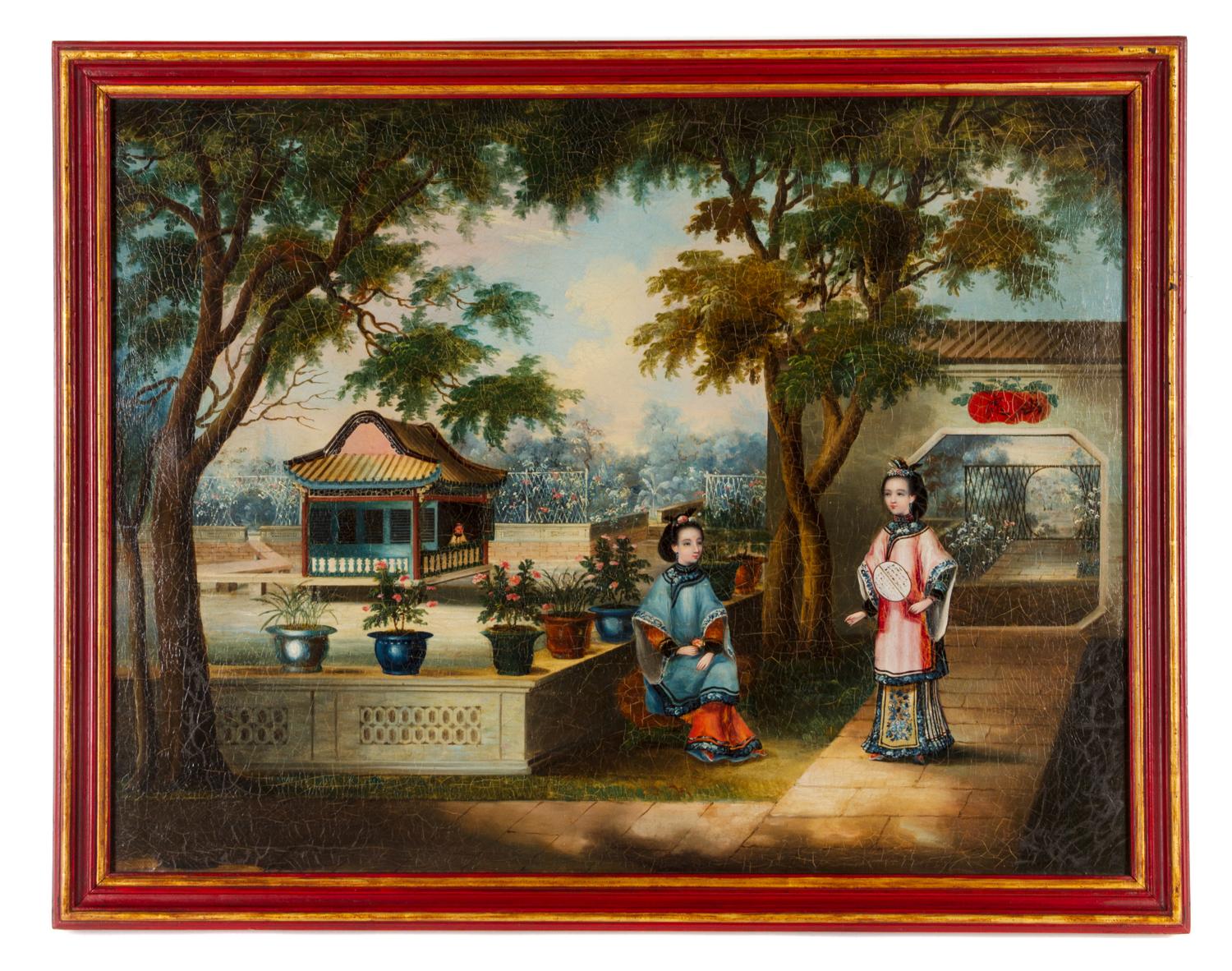 Six Chinese Export Painted Panels, CIRCA 1845, ATTRIBUTED TO YOU QUA, Height 17 1/4 x width 22 3/4 inches (each panel). — CIRCA 1845, ATTRIBUTED TO YOU QUA,