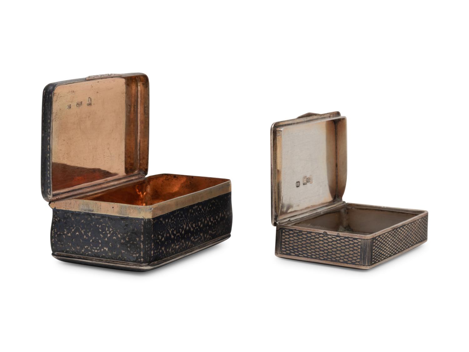 Two Russian Niello Silver Snuff Boxes