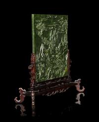 A Chinese Spinach Jade Table Screen