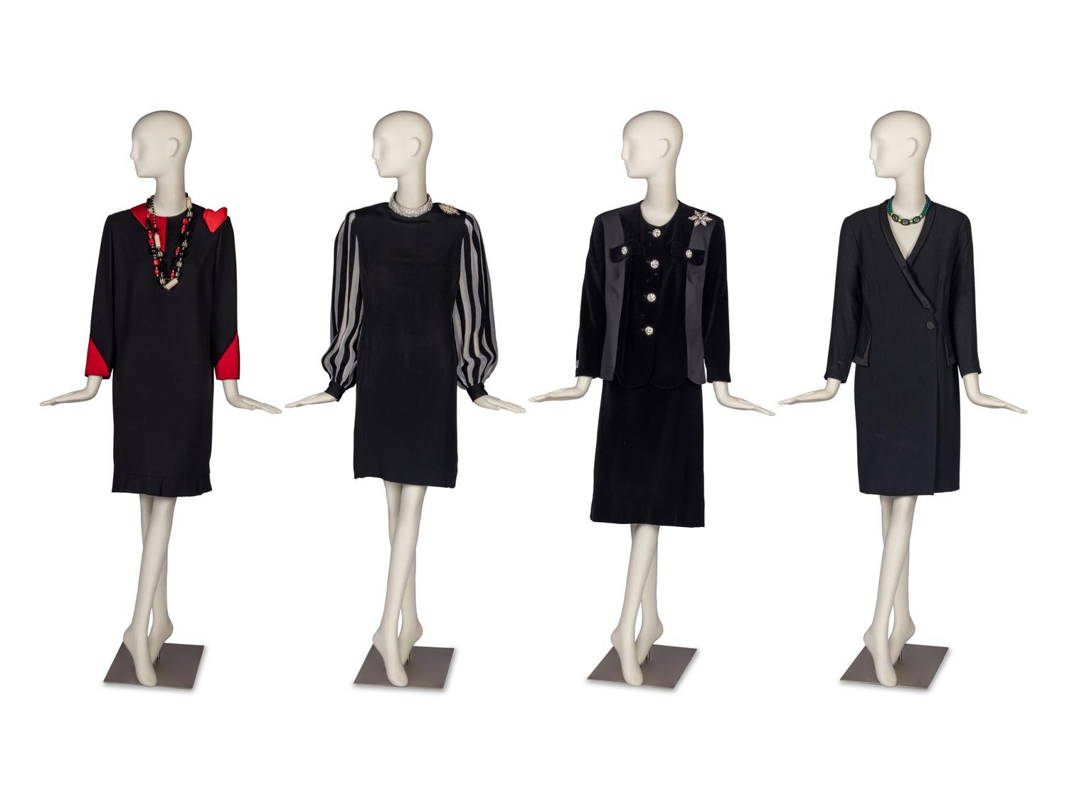 Three Dresses by Louis Féraud, Rizik Bros, a Gene Roye Dress, Givenchy Skirt Suit, and a Collection of Costume Jewelry