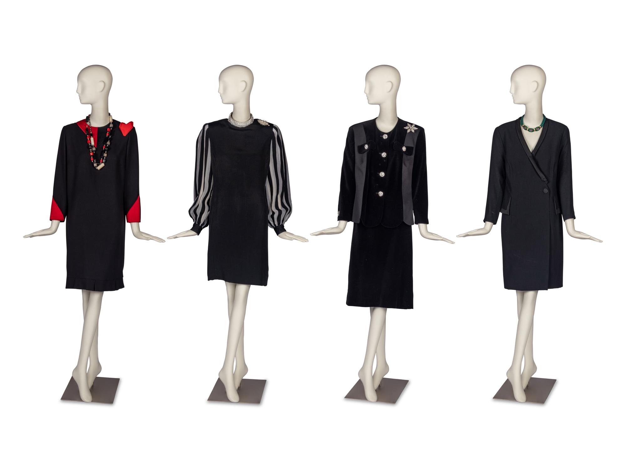 Three Dresses by Louis Féraud, Rizik Bros, a Gene Roye Dress, Givenchy Skirt Suit, and a Collection of Costume Jewelry