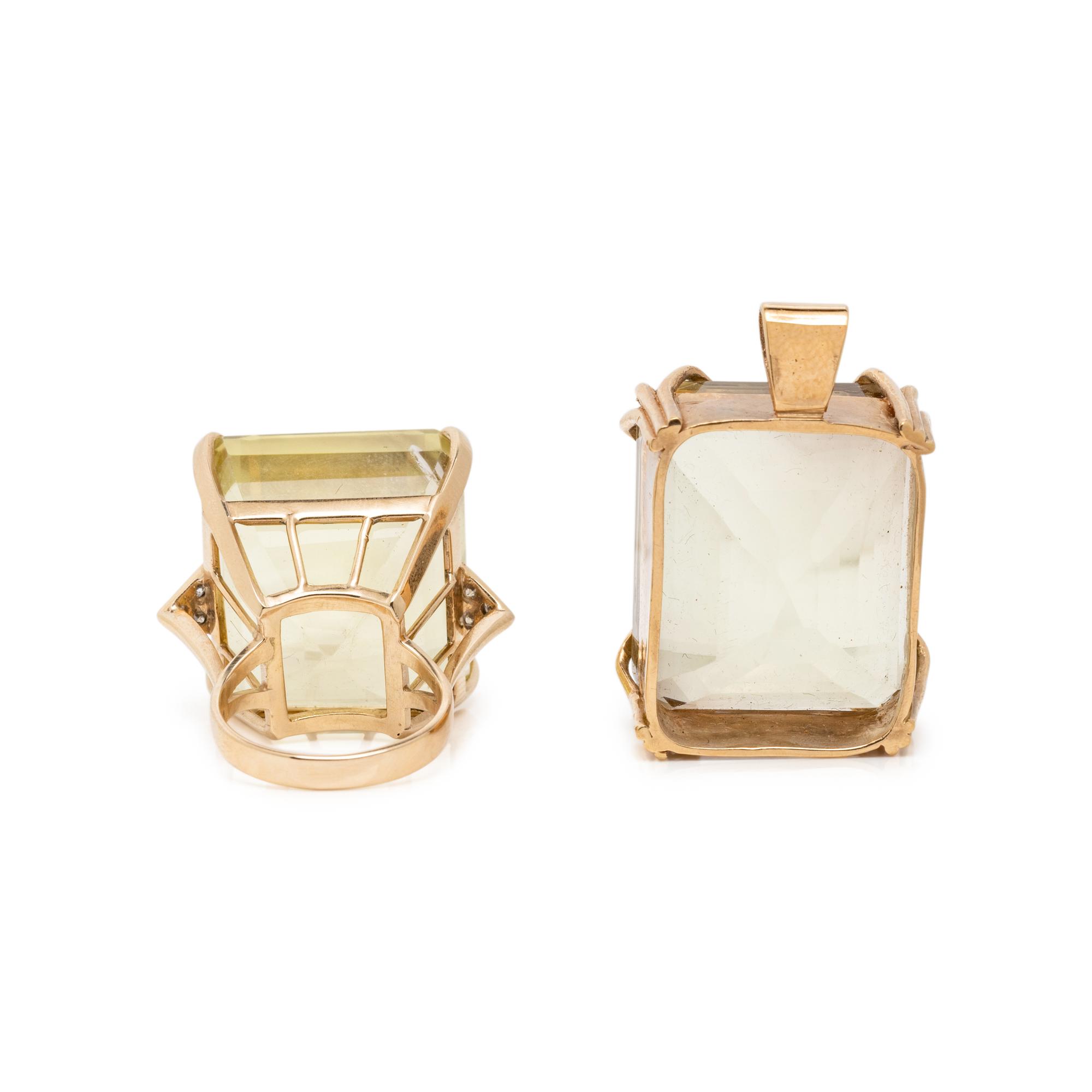 CITRINE AND YELLOW GOLD PENDANT AND RING
