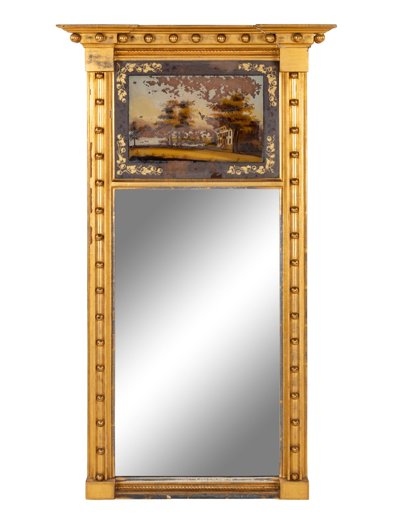 A Federal Style Giltwood Reverse-Painted Looking Glass