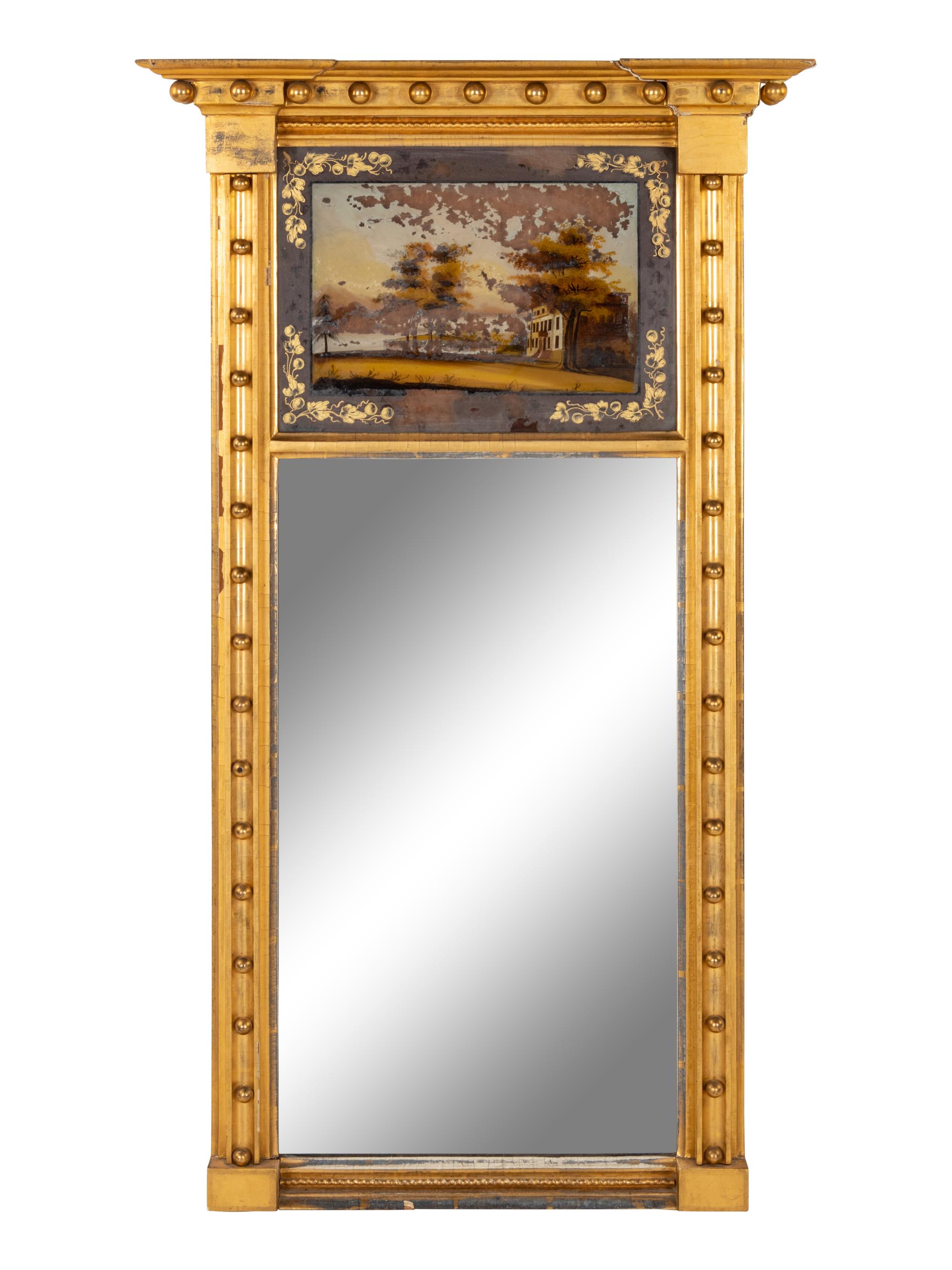 A Federal Style Giltwood Reverse-Painted Looking Glass