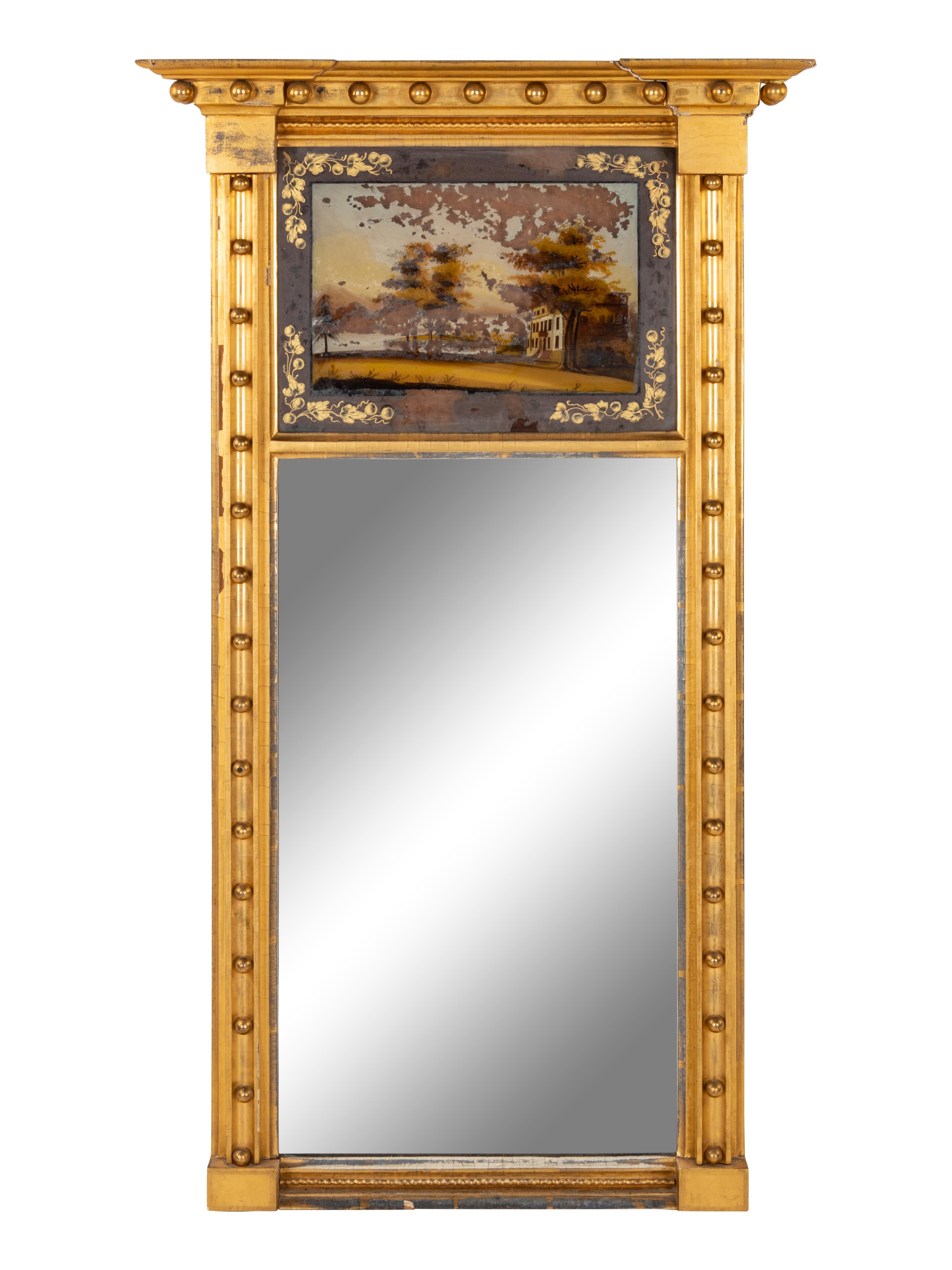 A Federal Style Giltwood Reverse-Painted Looking Glass