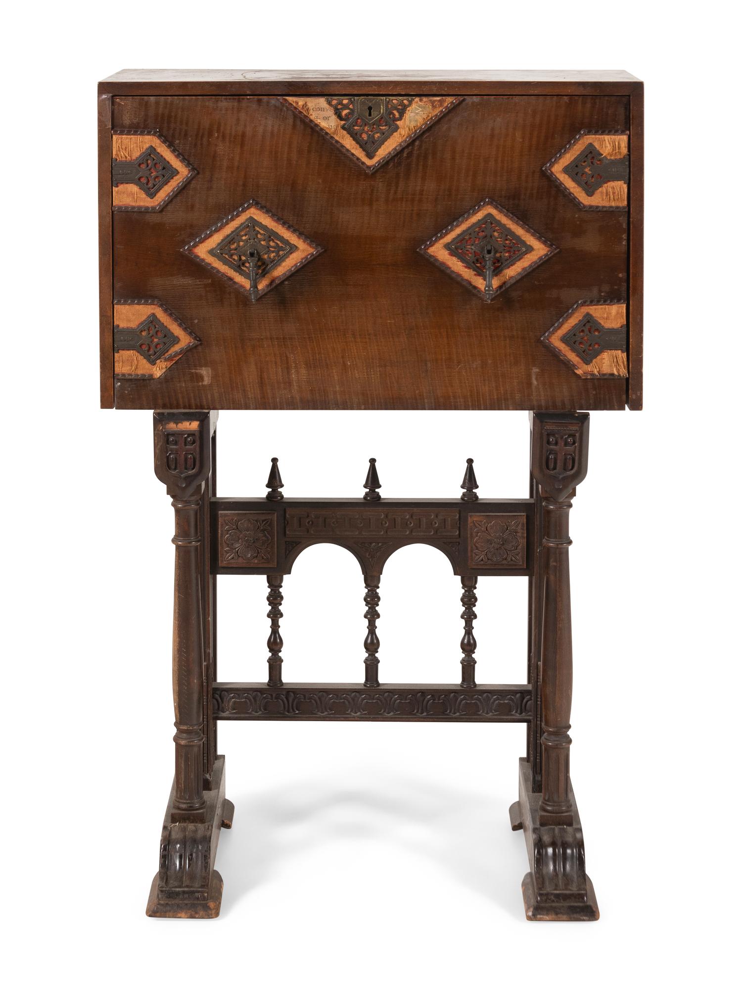 A Spanish Baroque Style Walnut Vargueño and Stand