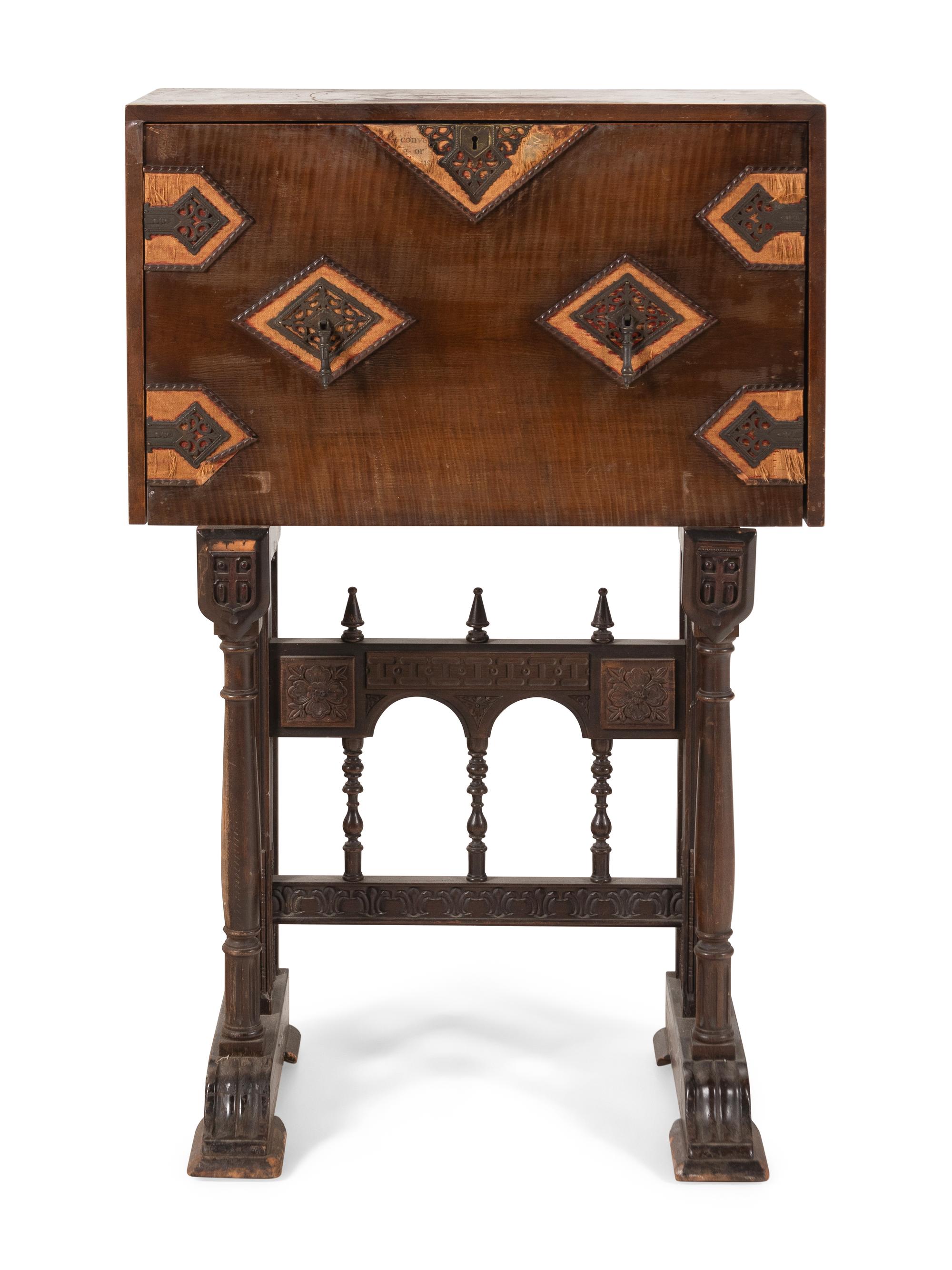 A Spanish Baroque Style Walnut Vargueño and Stand